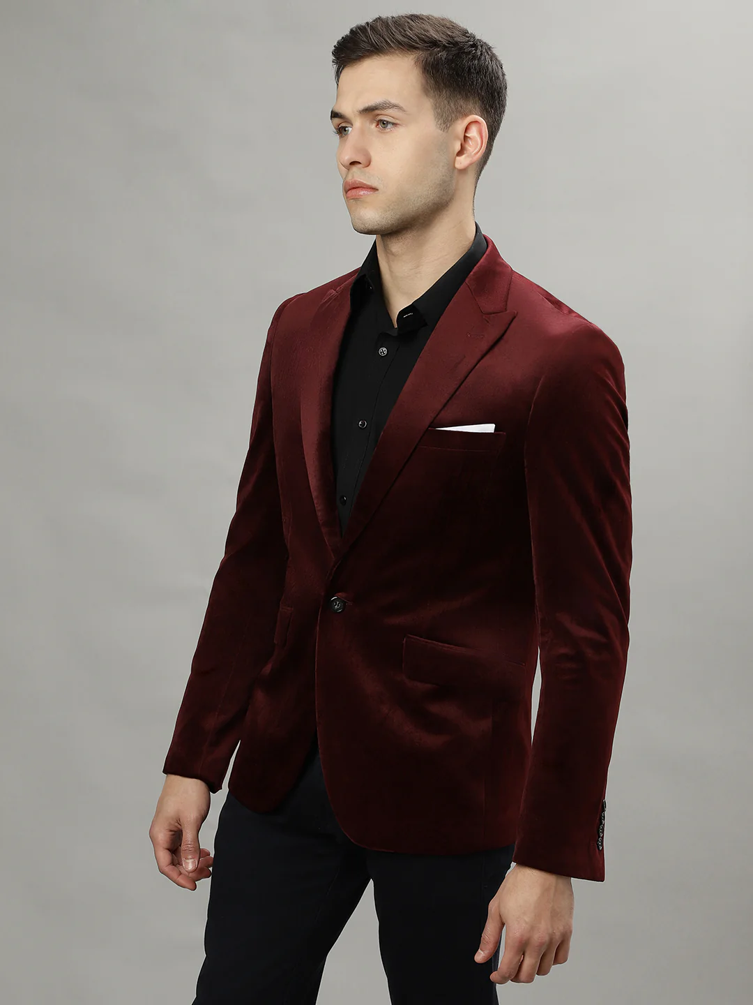 Lindbergh Men Burgundy Single-Breasted Peaked Lapel Long Sleeves Blazer - Image 2