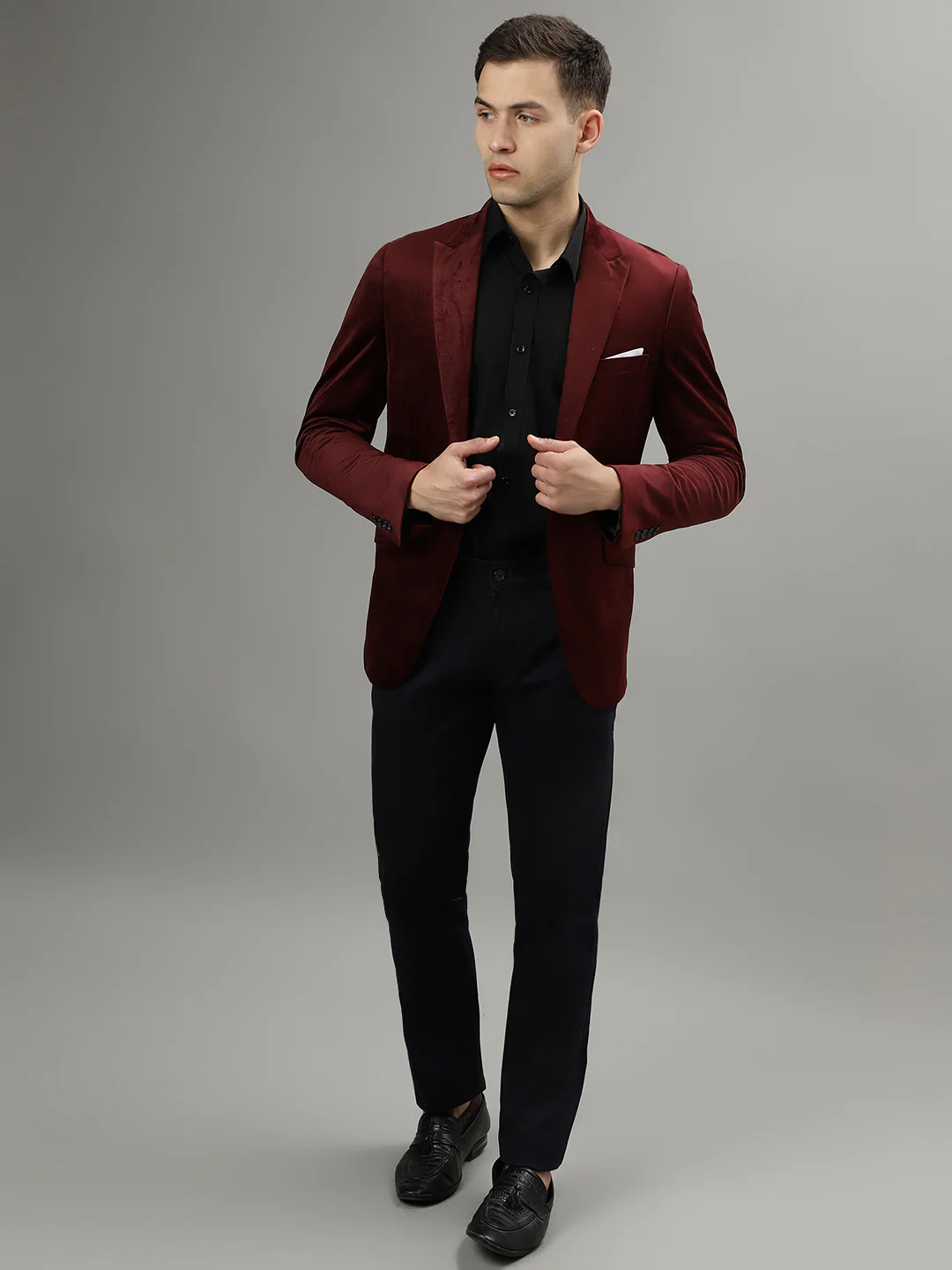 Lindbergh Men Burgundy Single-Breasted Peaked Lapel Long Sleeves Blazer - Image 4