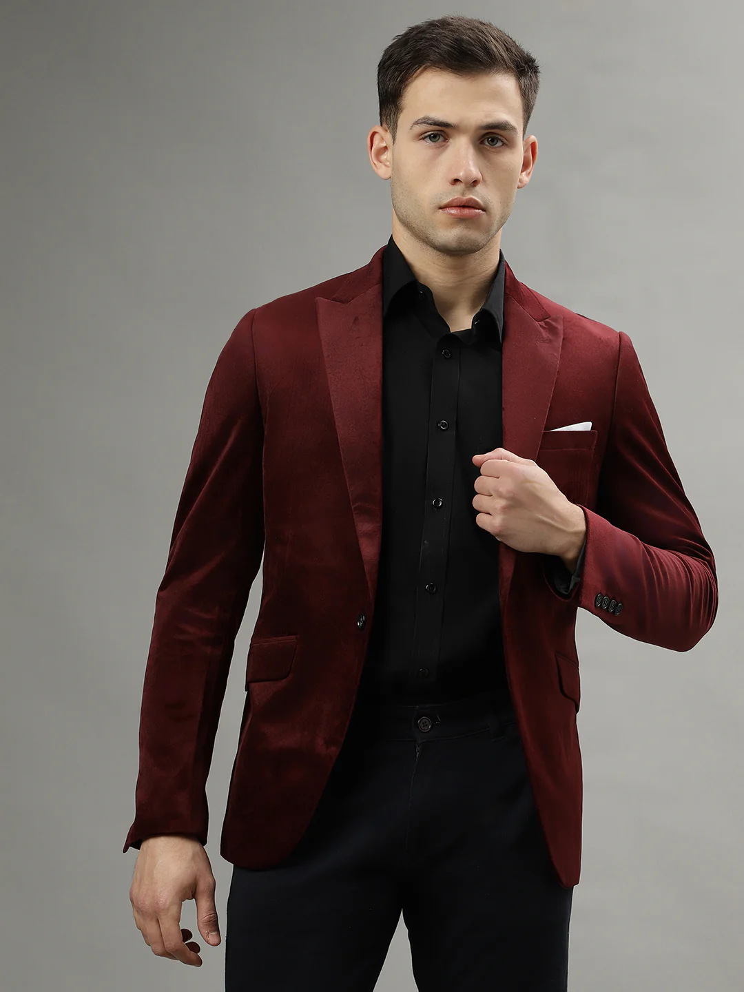 Lindbergh Men Burgundy Single-Breasted Peaked Lapel Long Sleeves Blazer - Image 5