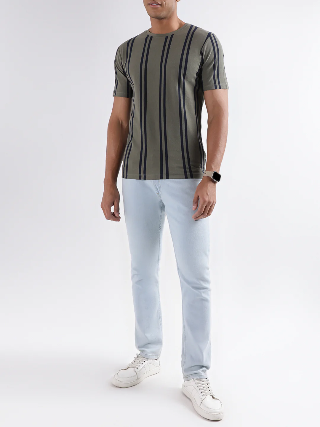 Lindbergh Olive Striped Oversize Fit Tshirt - Image 4
