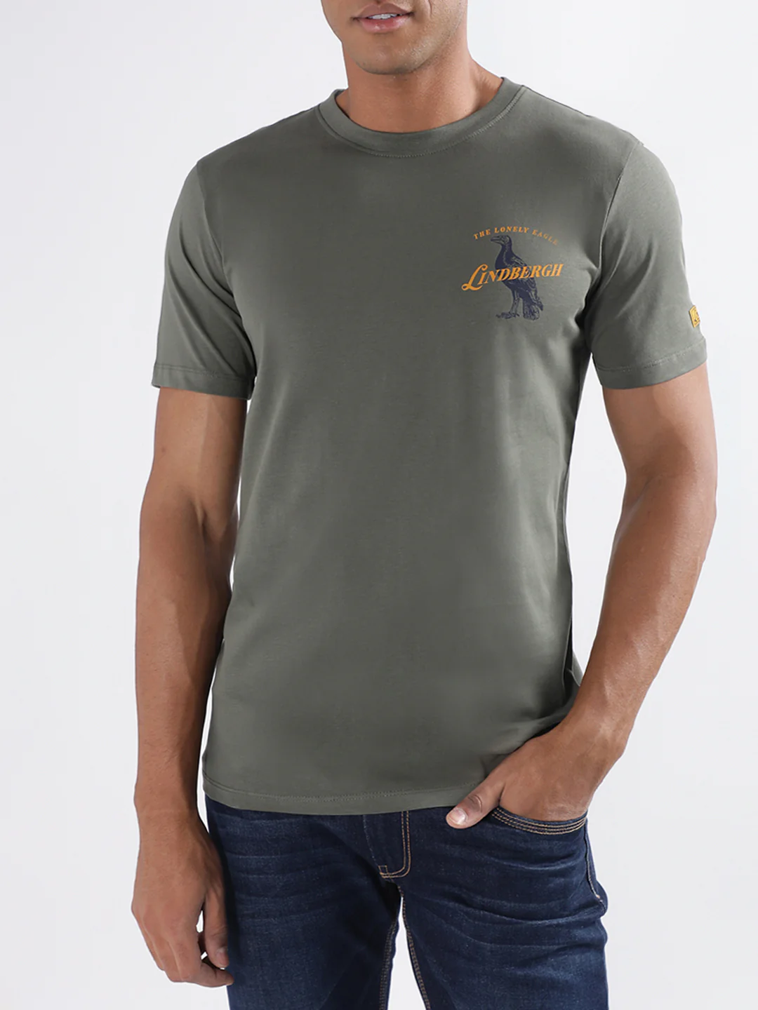 Lindbergh Olive Logo Relaxed Fit Tshirt