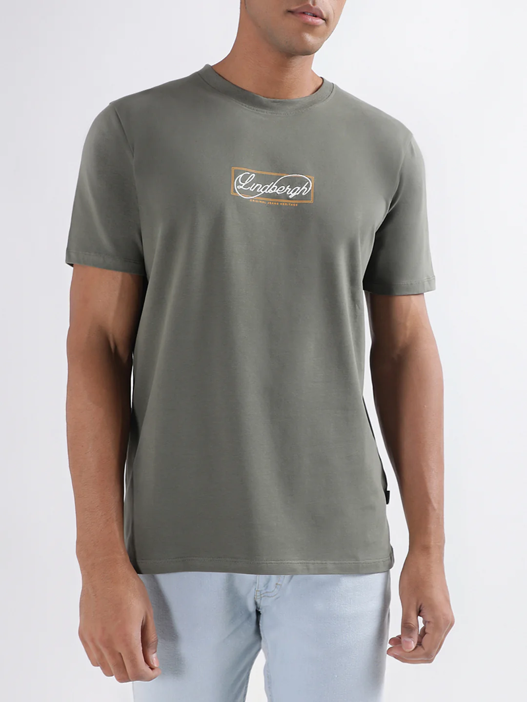 Lindbergh Olive Logo Relaxed Fit Tshirt