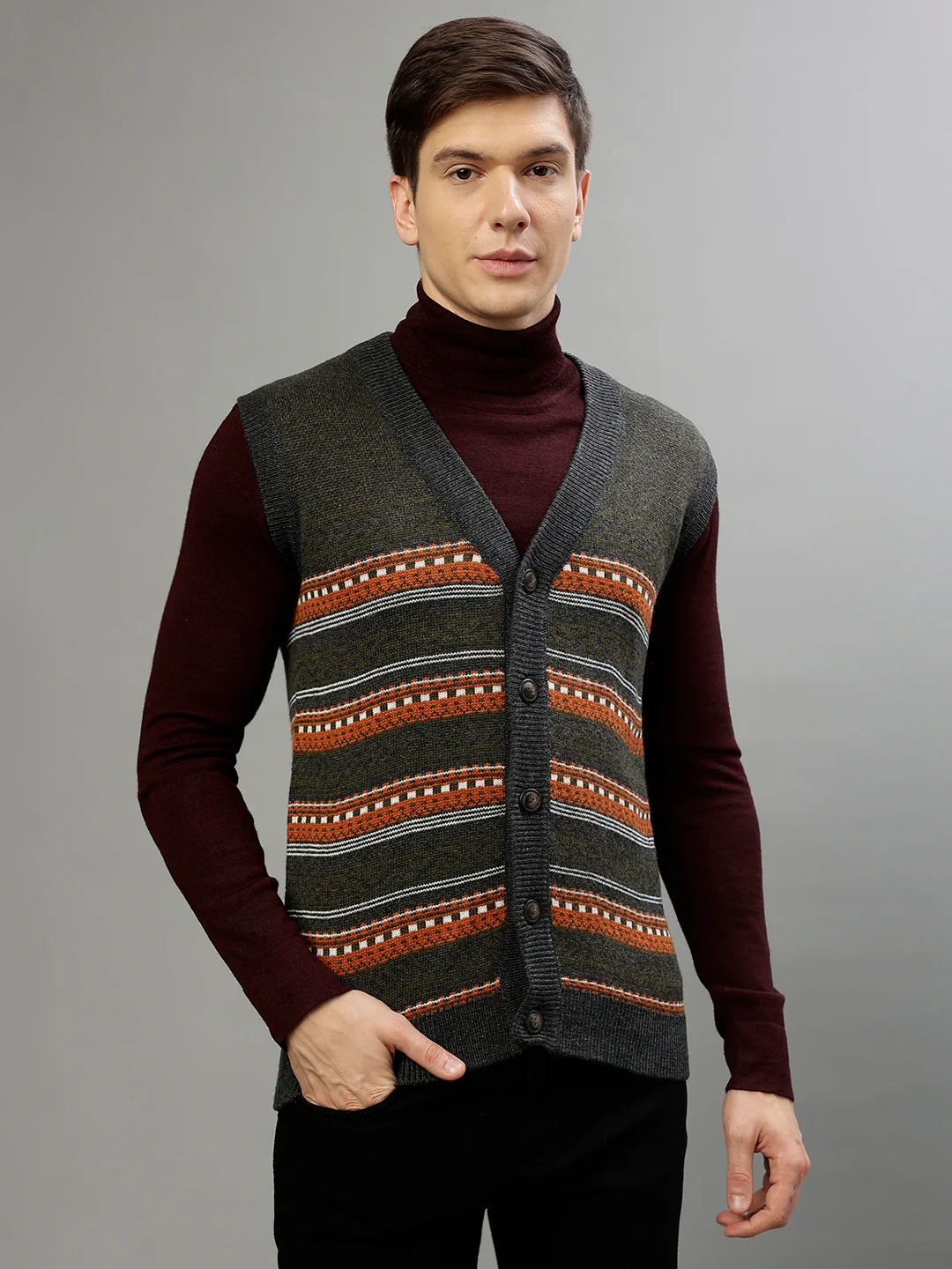 Lindbergh Men Printed V Neck Sleeveless Sweater - Image 2
