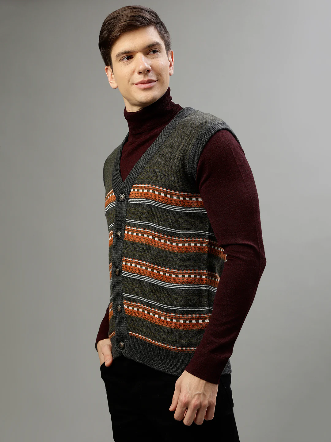 Lindbergh Men Printed V Neck Sleeveless Sweater - Image 3