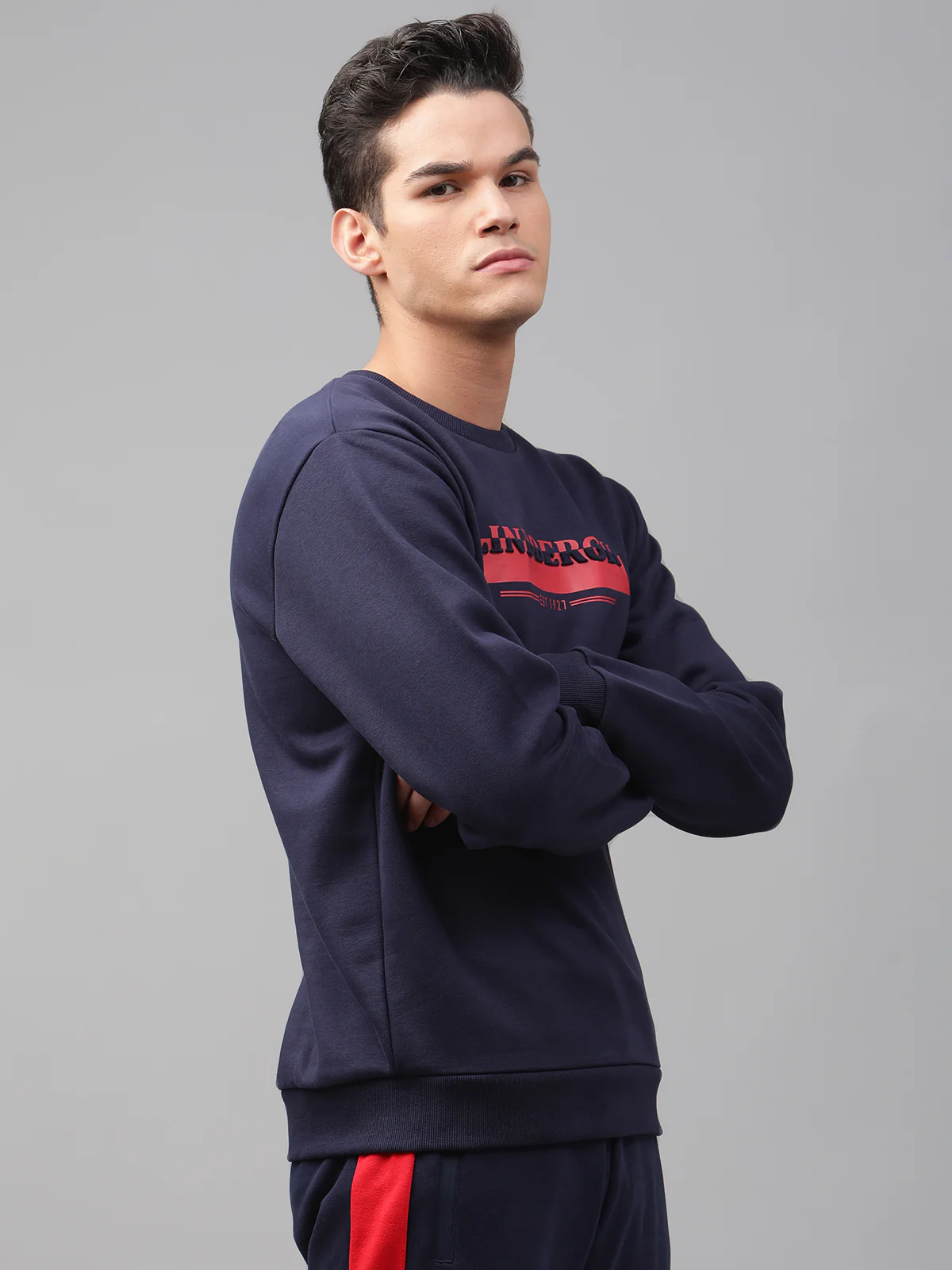 Lindbergh Men Navy Blue Solid Round Neck Full Sleeves Sweatshirt - Image 4