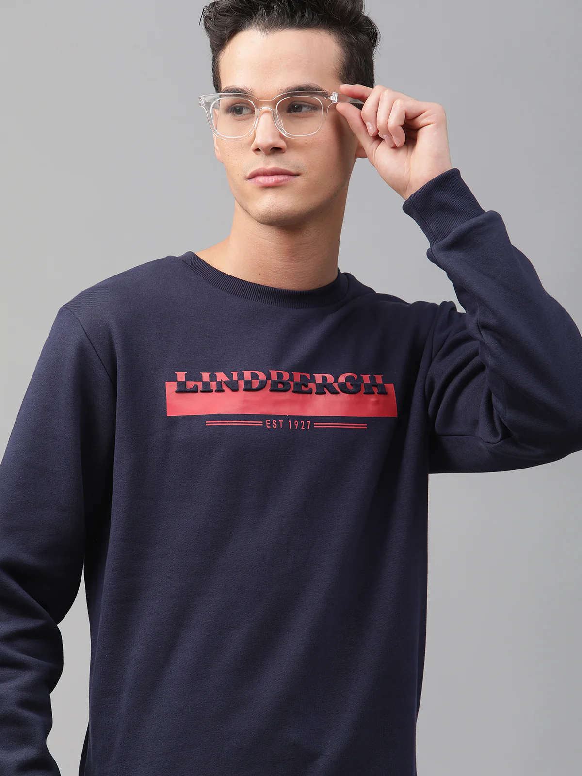 Lindbergh Men Navy Blue Solid Round Neck Full Sleeves Sweatshirt - Image 8