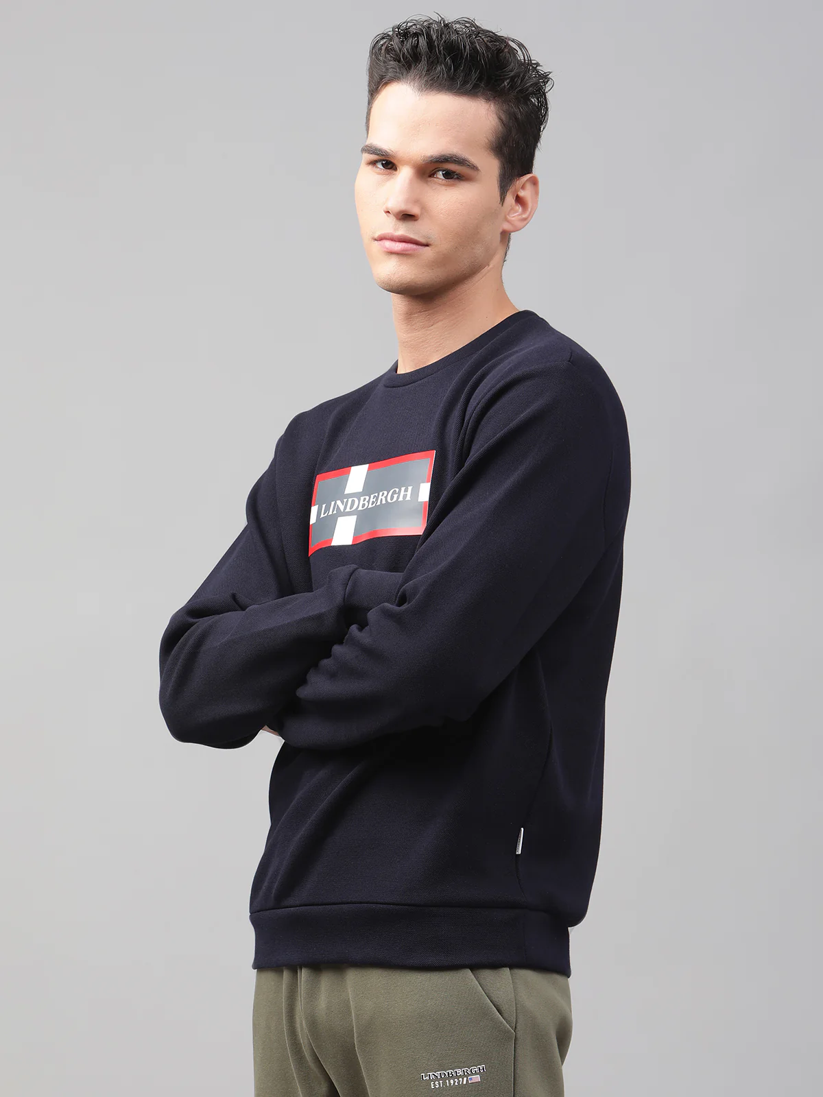 Lindbergh Men Blue Solid Round Neck Sweatshirt - Image 3
