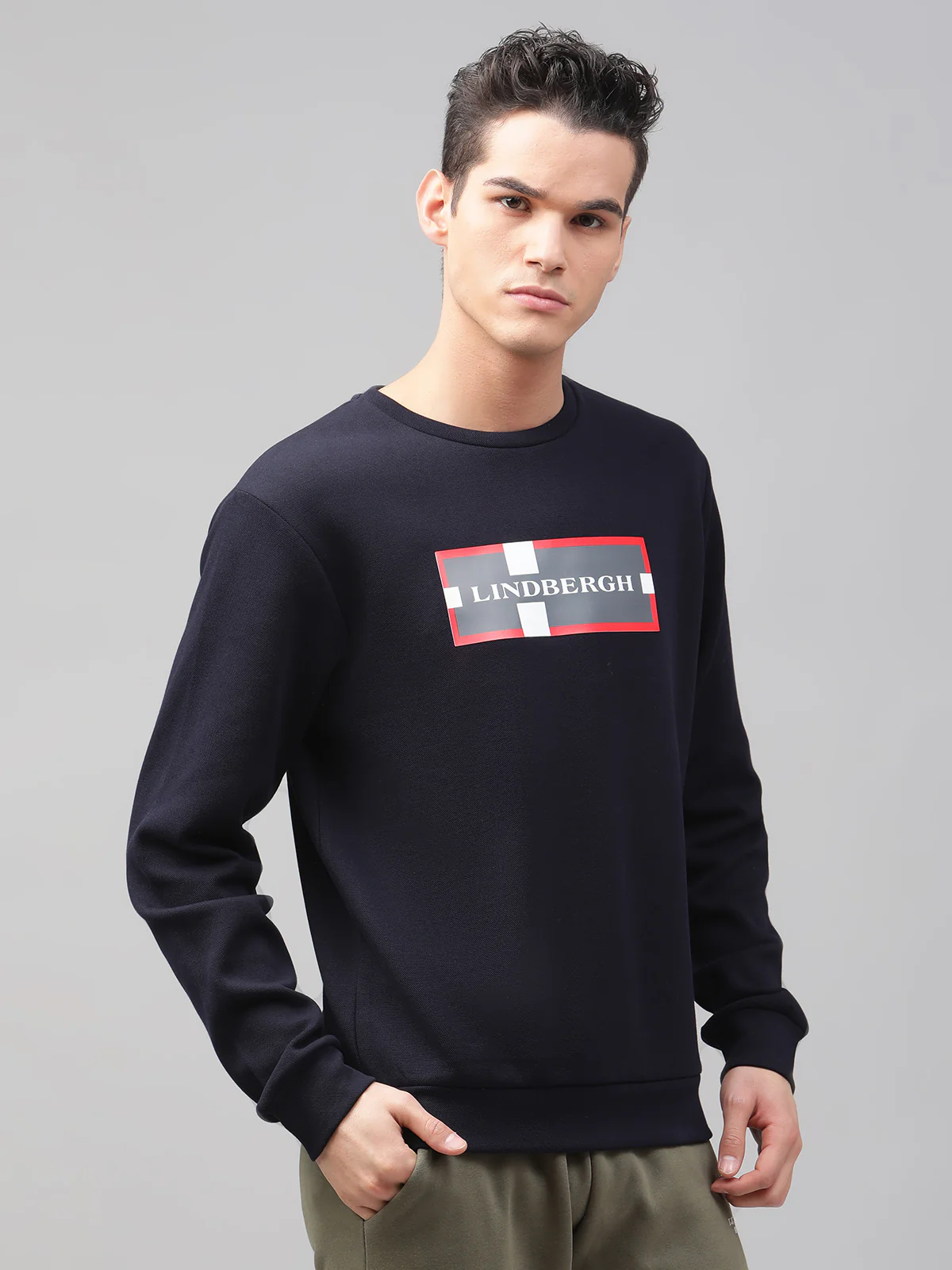 Lindbergh Men Blue Solid Round Neck Sweatshirt - Image 4
