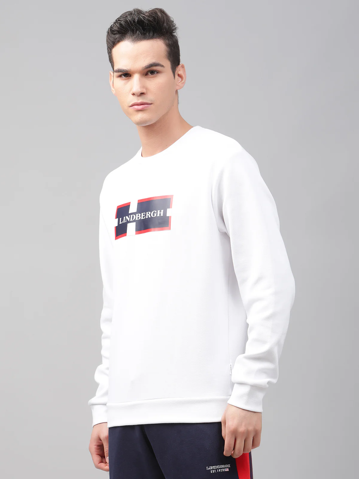 Lindbergh Men White Solid Round Neck Sweatshirt - Image 3