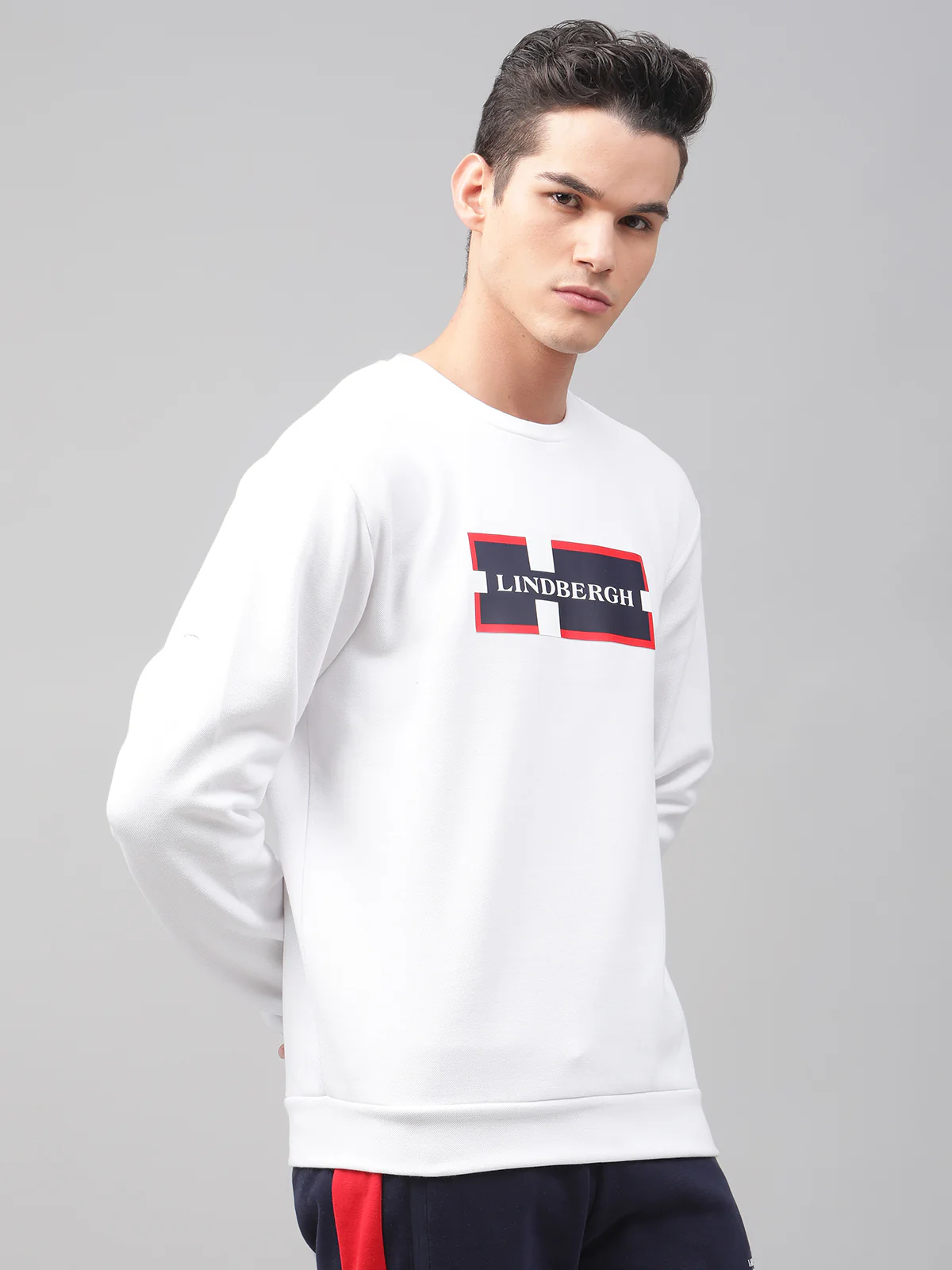 Lindbergh Men White Solid Round Neck Sweatshirt - Image 4