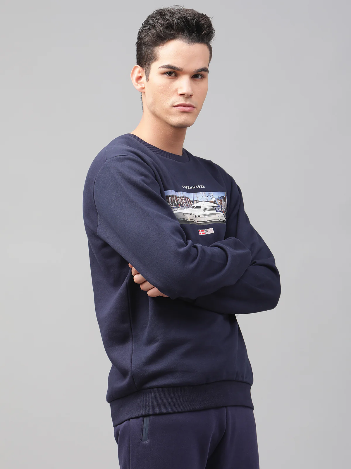 Lindbergh Men Navy Blue Printed Round Neck Full Sleeves Sweatshirt - Image 4