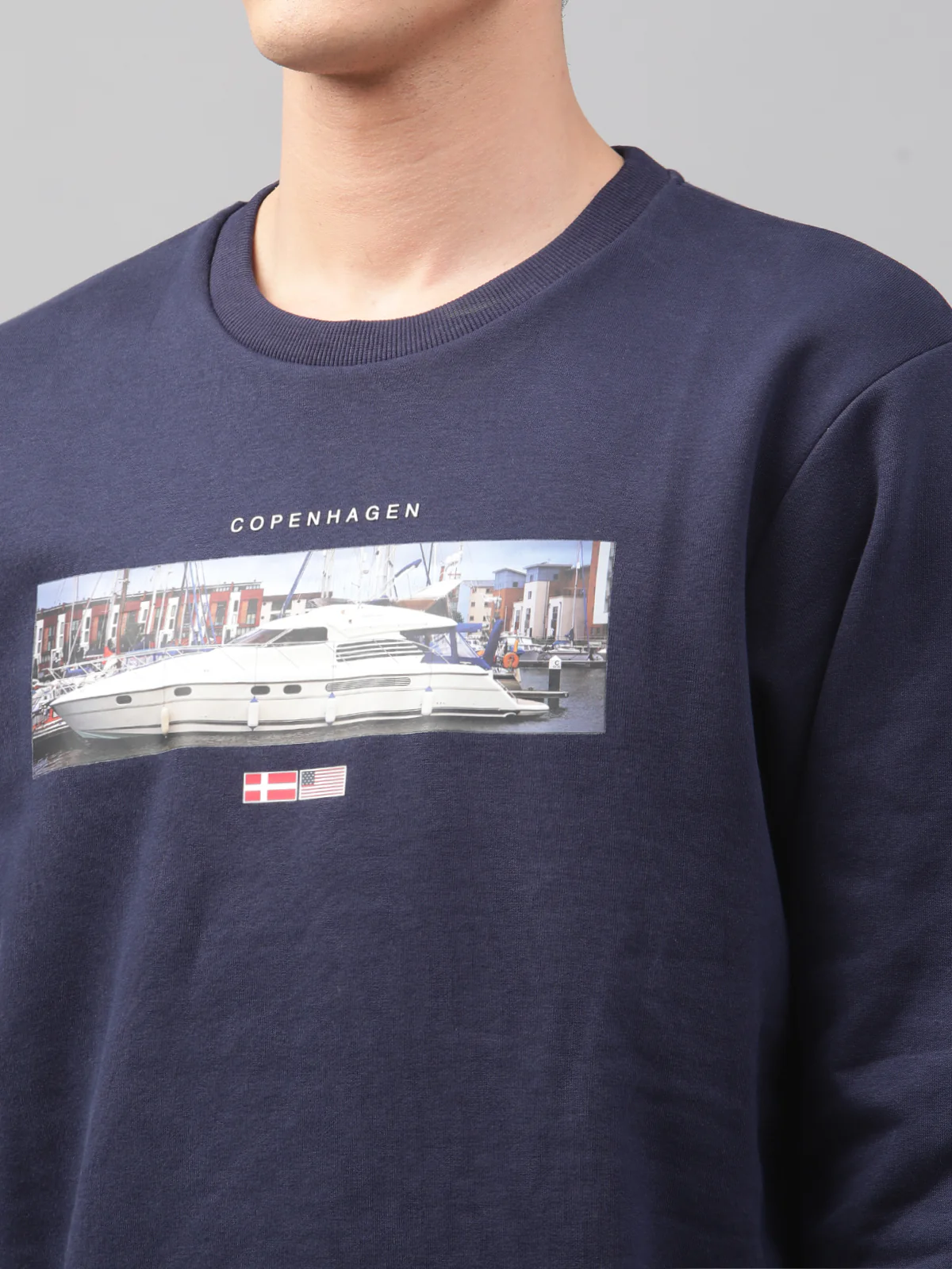 Lindbergh Men Navy Blue Printed Round Neck Full Sleeves Sweatshirt - Image 7