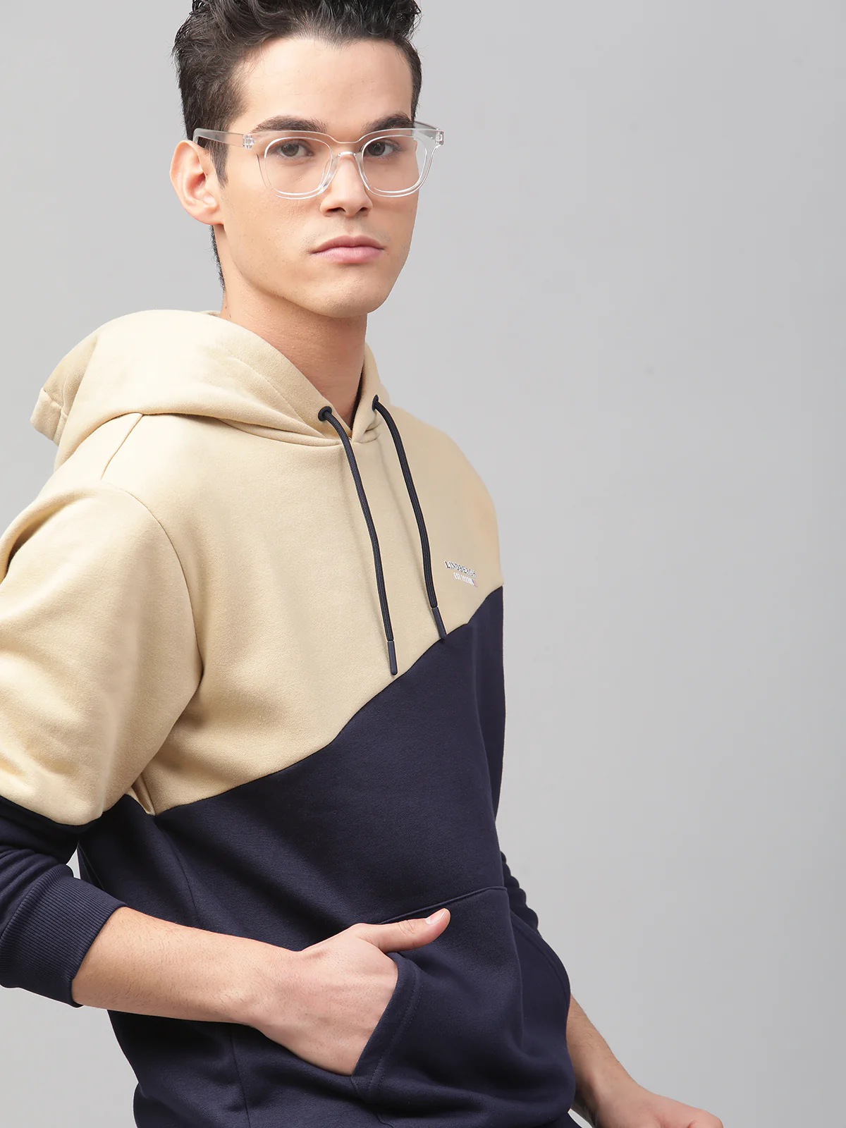 Lindbergh Men Multi Colour blocked Hooded Full Sleeves Sweatshirt - Image 8