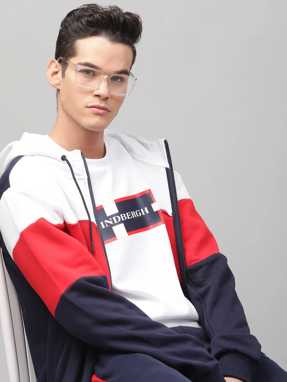 Lindbergh Men Multi Colour blocked Hooded Full Sleeves Sweatshirt - Image 8