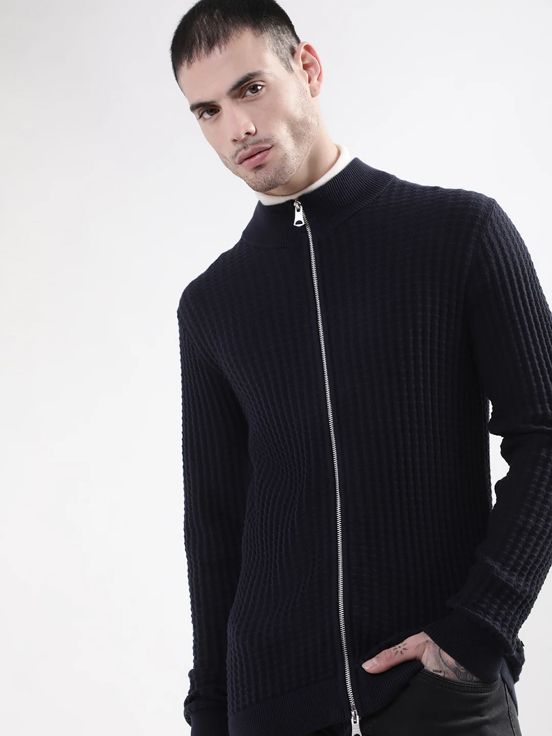 Matinique Men Blue Solid Turtle Neck Sweater - Image 3
