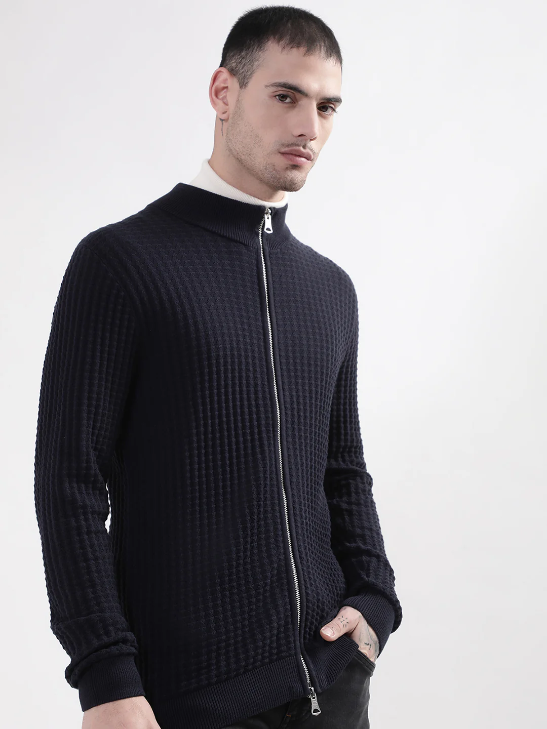 Matinique Men Blue Solid Turtle Neck Sweater - Image 4