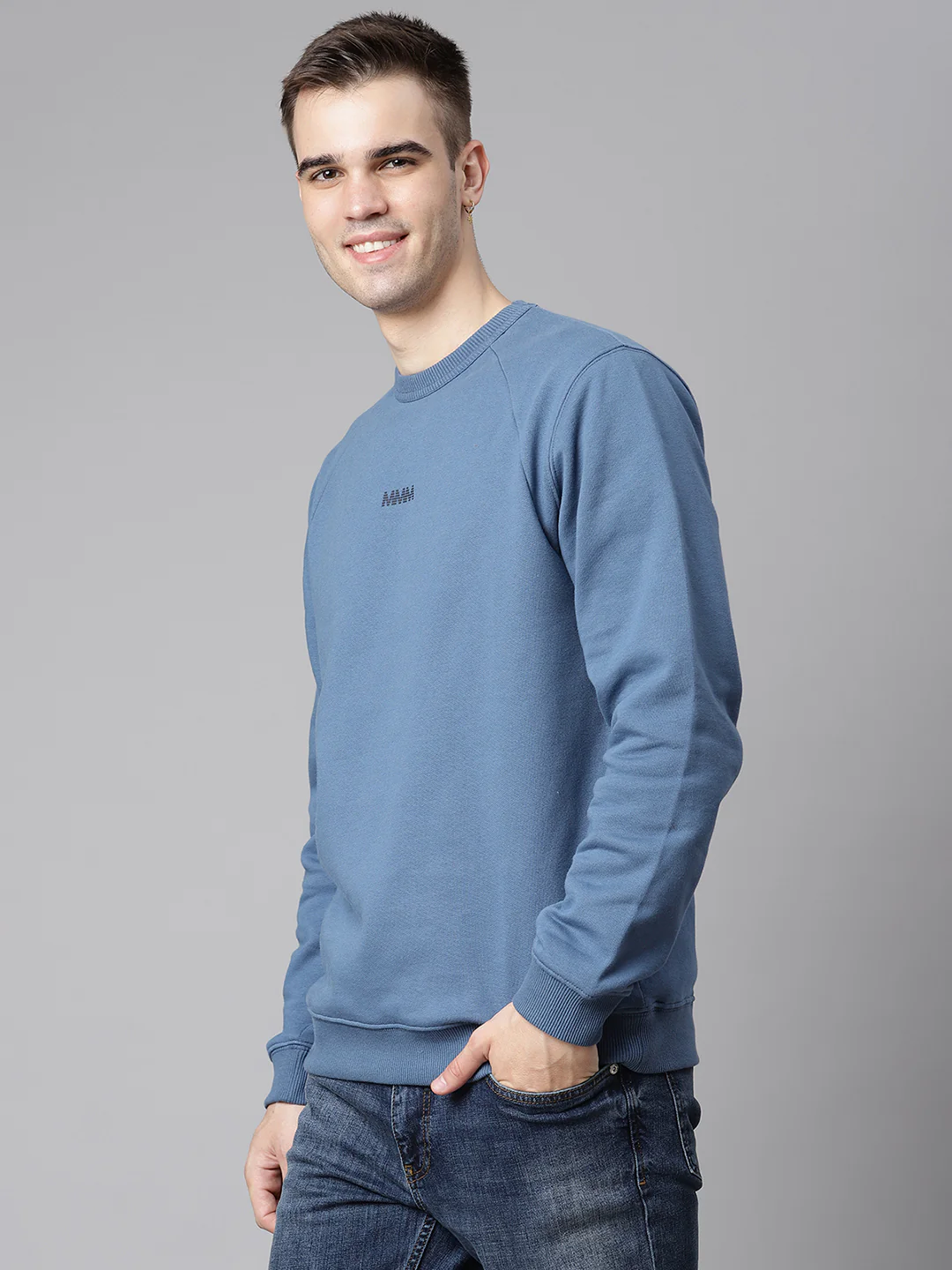 Matinique Men Blue Solid Round Neck Sweatshirt - Image 3