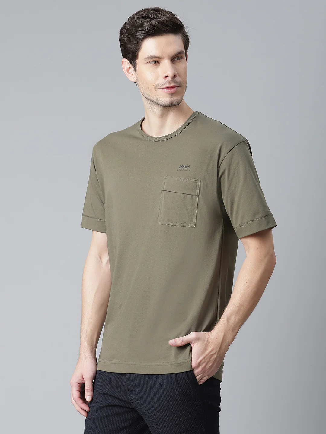Matinique Men Olive Solid Round Neck TShirt - Image 3