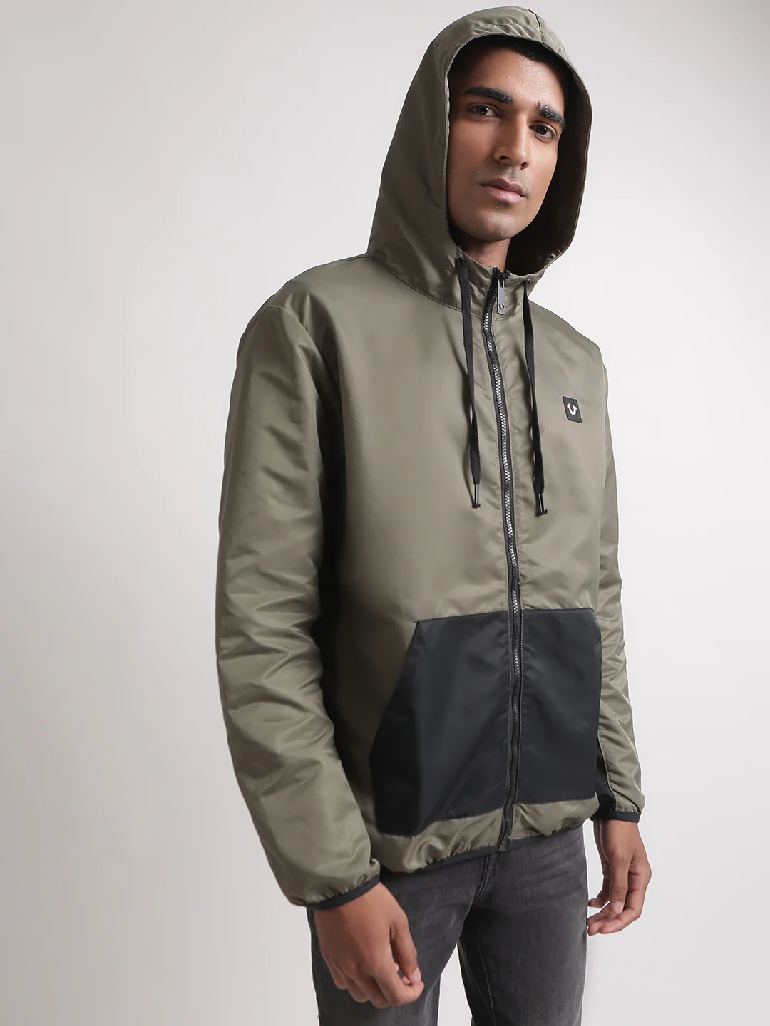 True Religion Men Green Solid Collar Jacket