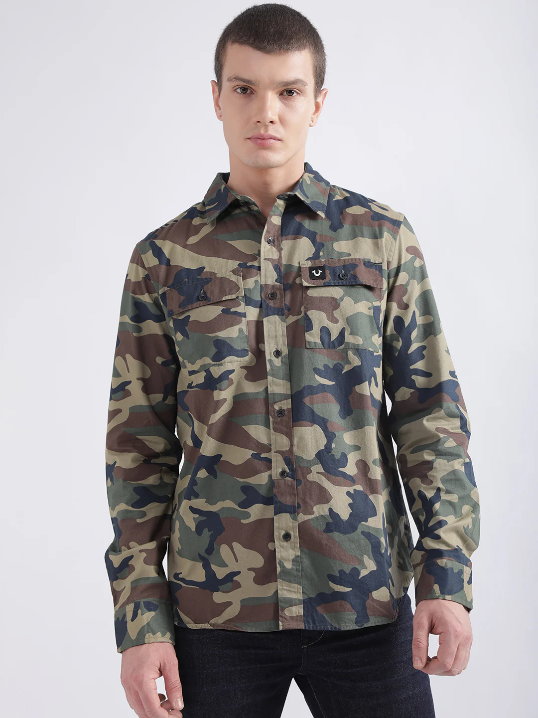 True Religion Multi Camo Printed Triple Needle Regular Fit Shirt