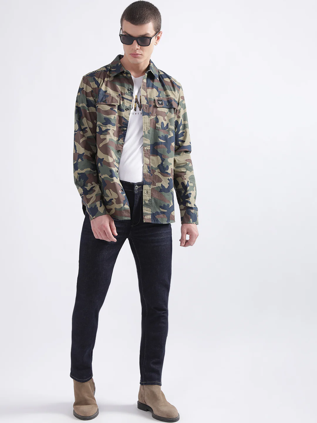 True Religion Multi Camo Printed Triple Needle Regular Fit Shirt - Image 4