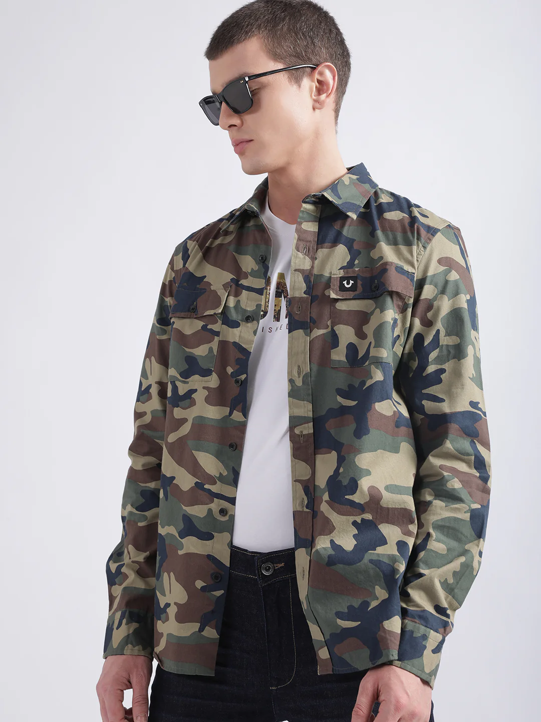True Religion Multi Camo Printed Triple Needle Regular Fit Shirt - Image 6