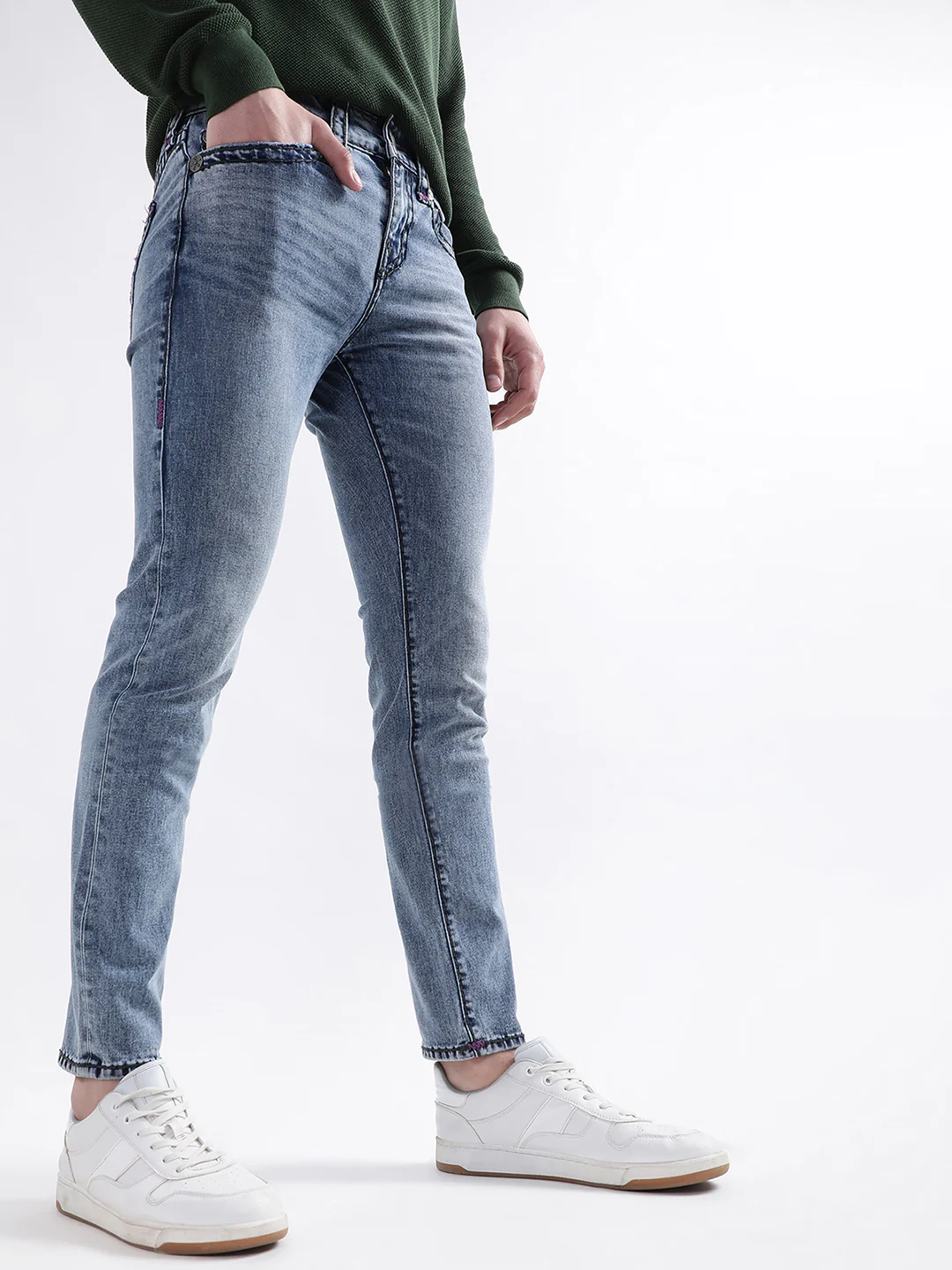 True Religion Men Super T Rocco Skinny Fit Light Wash Jeans - Image 4