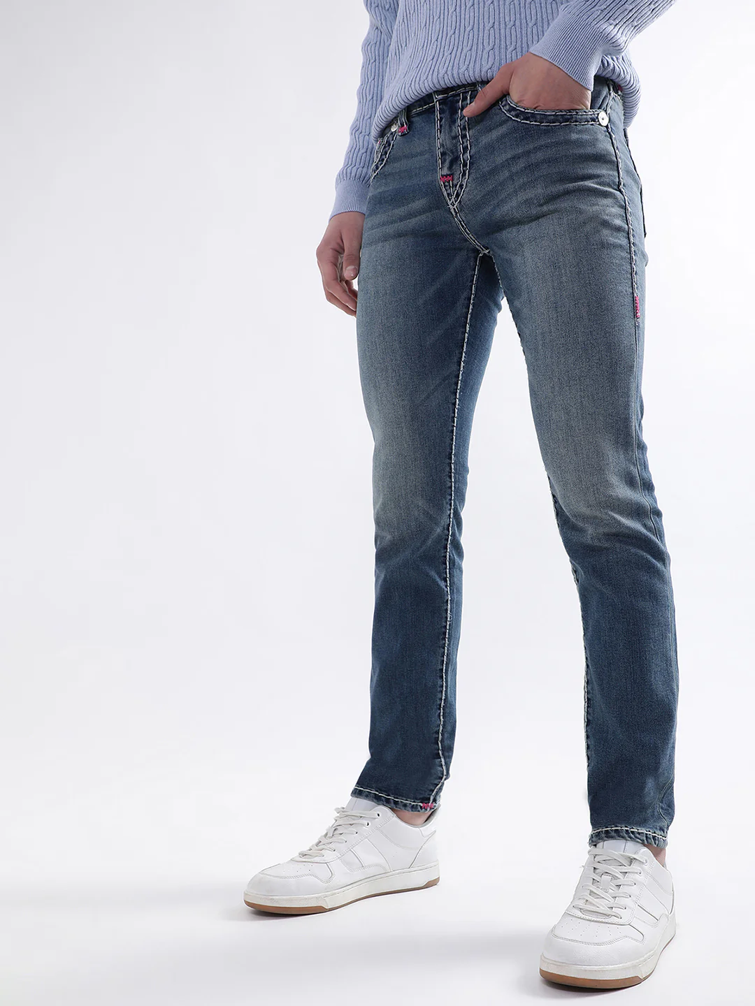 True Religion Men Super T Rocco Skinny Fit Medium Wash Jeans - Image 4