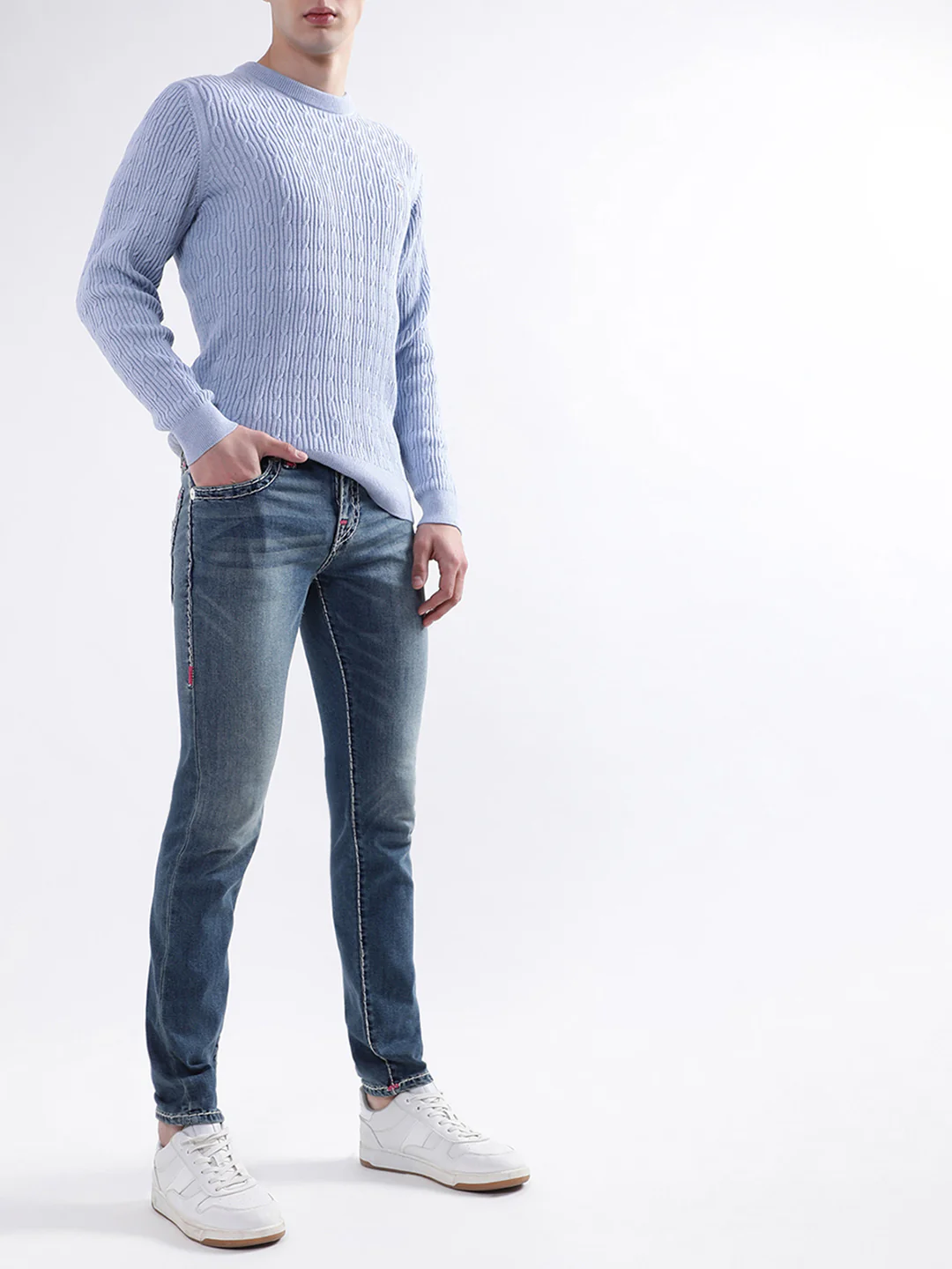 True Religion Men Super T Rocco Skinny Fit Medium Wash Jeans - Image 5