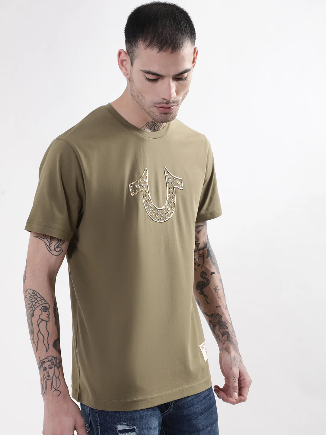 True Religion Olive HD Logo Regular Fit T-Shirt - Image 3