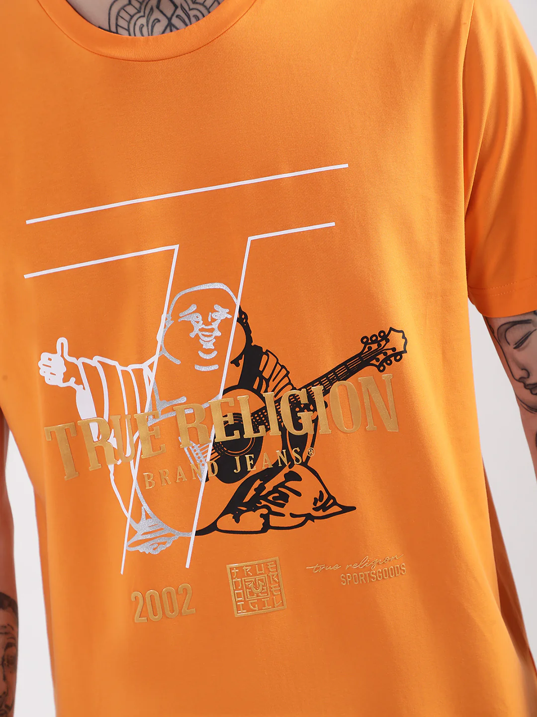 True Religion Orange Graphic Logo Regular Fit T-Shirt - Image 7