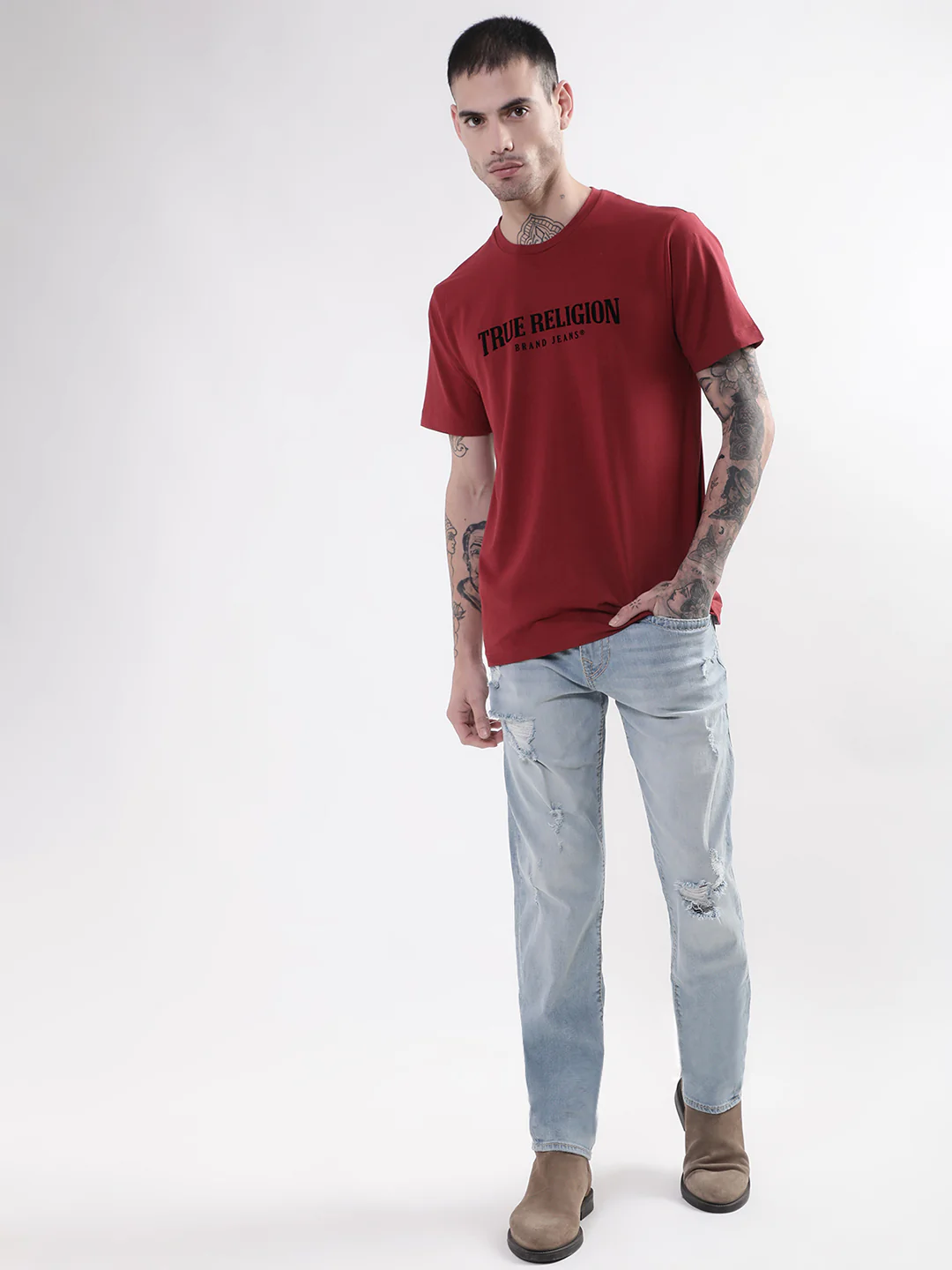 True Religion Wine Typographic Logo Regular Fit T-Shirt - Image 5