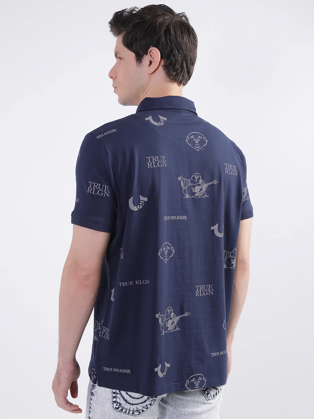 True Religion Peacoat Fashion Logo Regular Fit Polo T-Shirt - Image 4