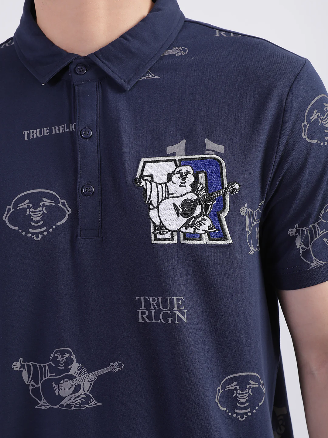 True Religion Peacoat Fashion Logo Regular Fit Polo T-Shirt - Image 7