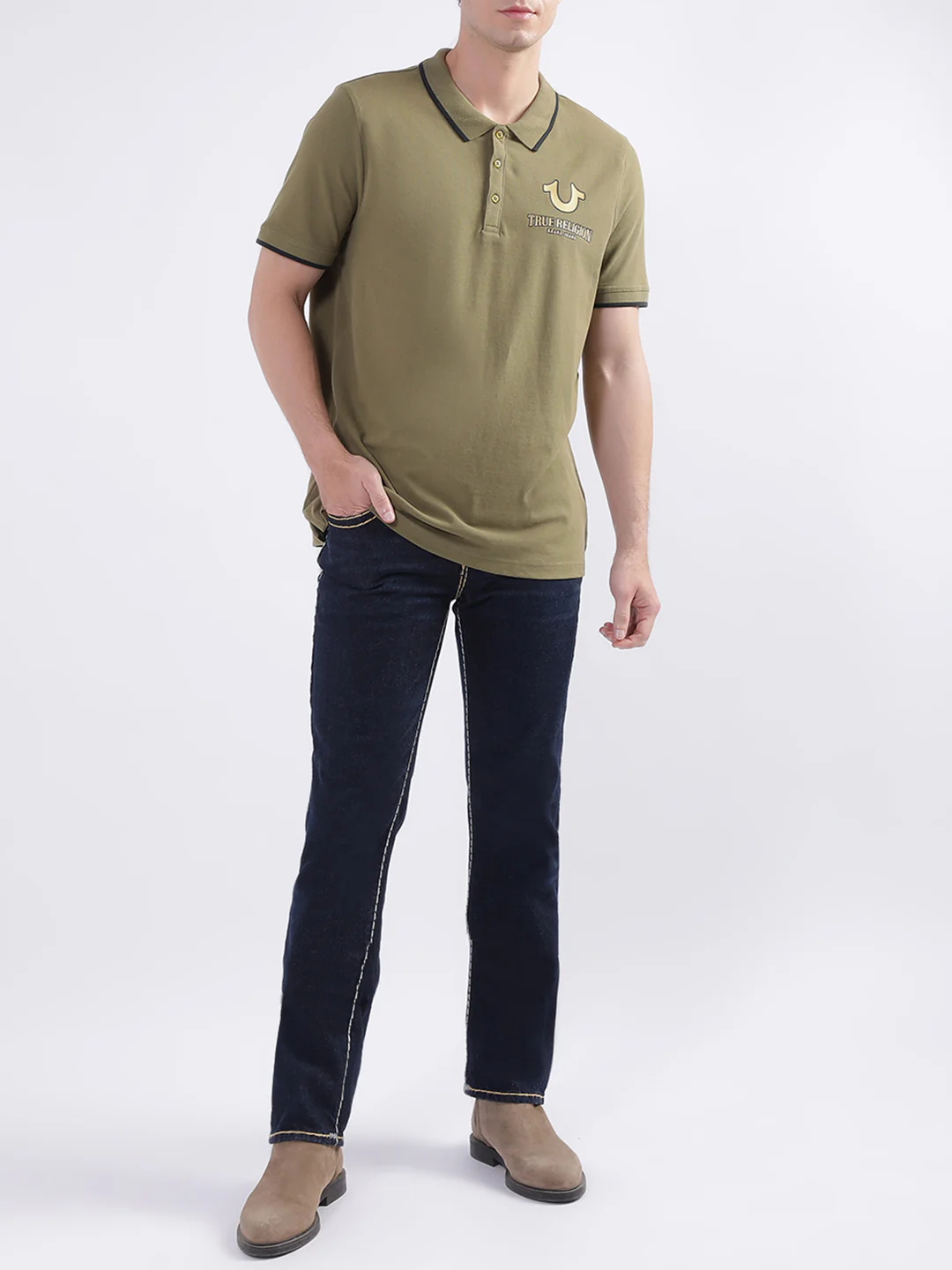 True Religion Olive Fashion Logo Regular Fit Polo T-Shirt - Image 5