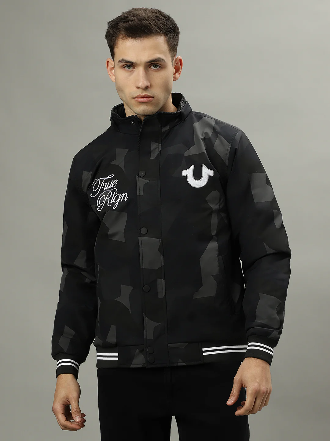True Religion Multicolored Men Printed Hooded Long Sleeves Bomber Jacket - Image 2