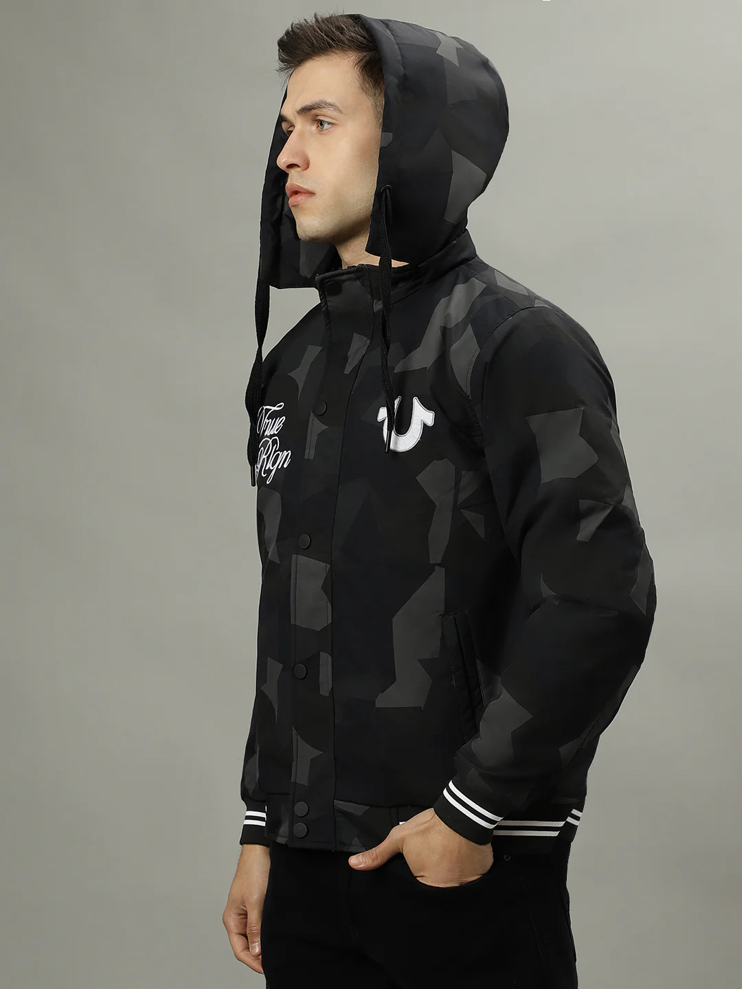 True Religion Multicolored Men Printed Hooded Long Sleeves Bomber Jacket - Image 3