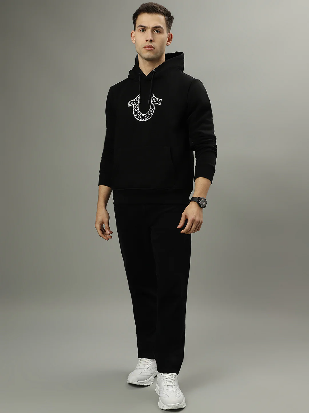 True Religion Men Black Solid Hooded Long Sleeves Sweatshirt - Image 4