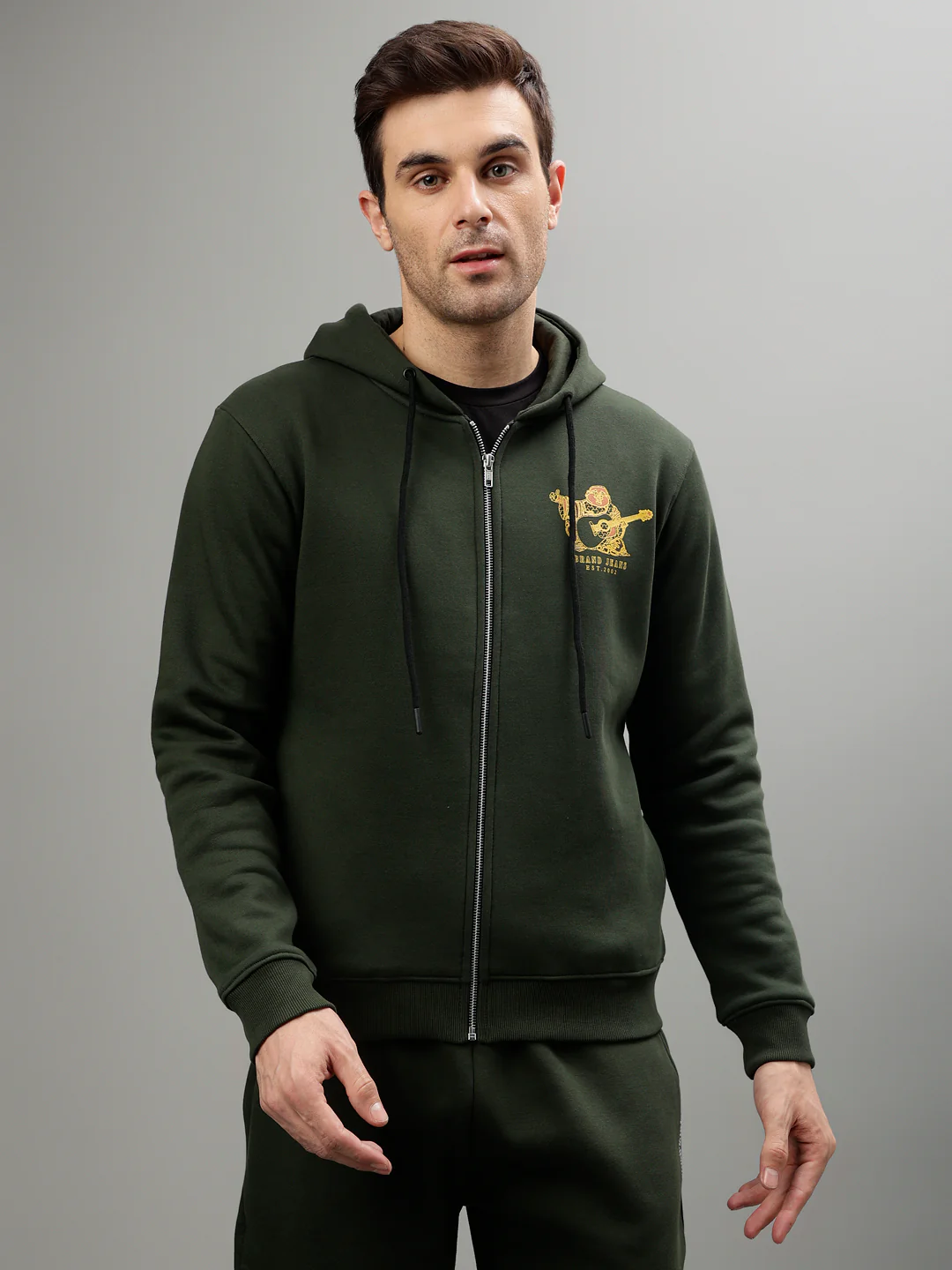 True Religion Men Solid Hooded Full Sleeves Sweatshirt - Image 2