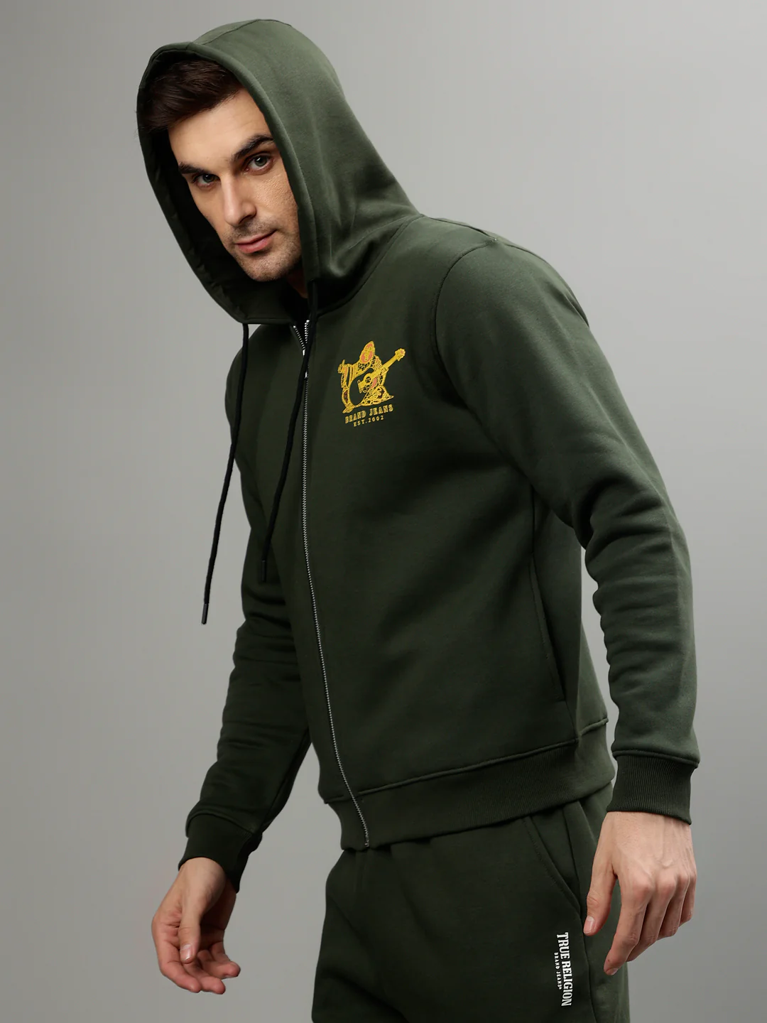 True Religion Men Solid Hooded Full Sleeves Sweatshirt - Image 3