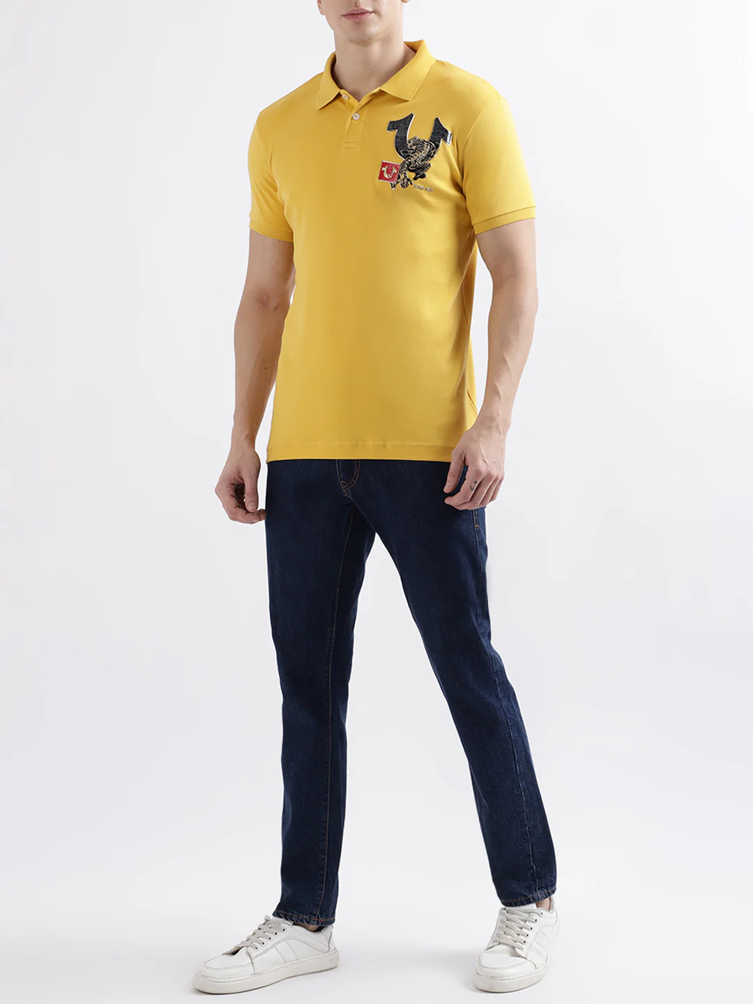 True Religion Yellow Fashion Logo Regular Fit Polo T-Shirt - Image 4