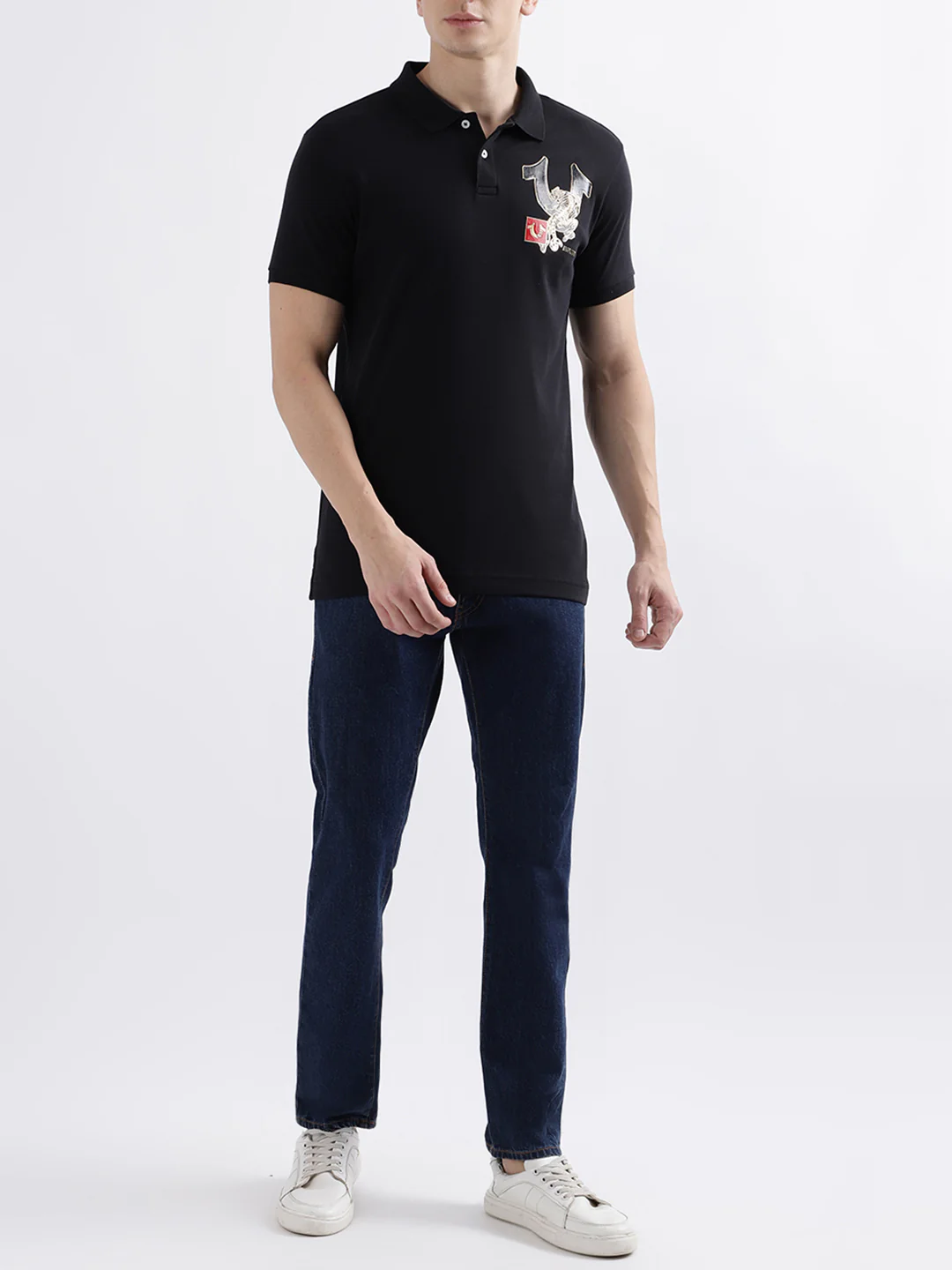 True Religion Black Fashion Logo Regular Fit Polo T-Shirt - Image 4