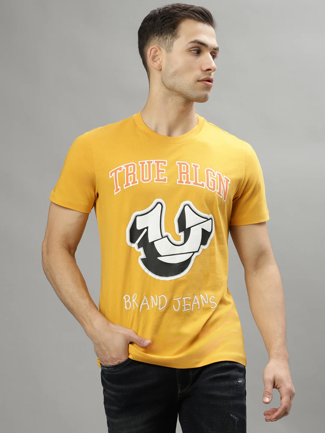 True Religion Yellow Fashion Printed Regular Fit T-Shirt - Image 2