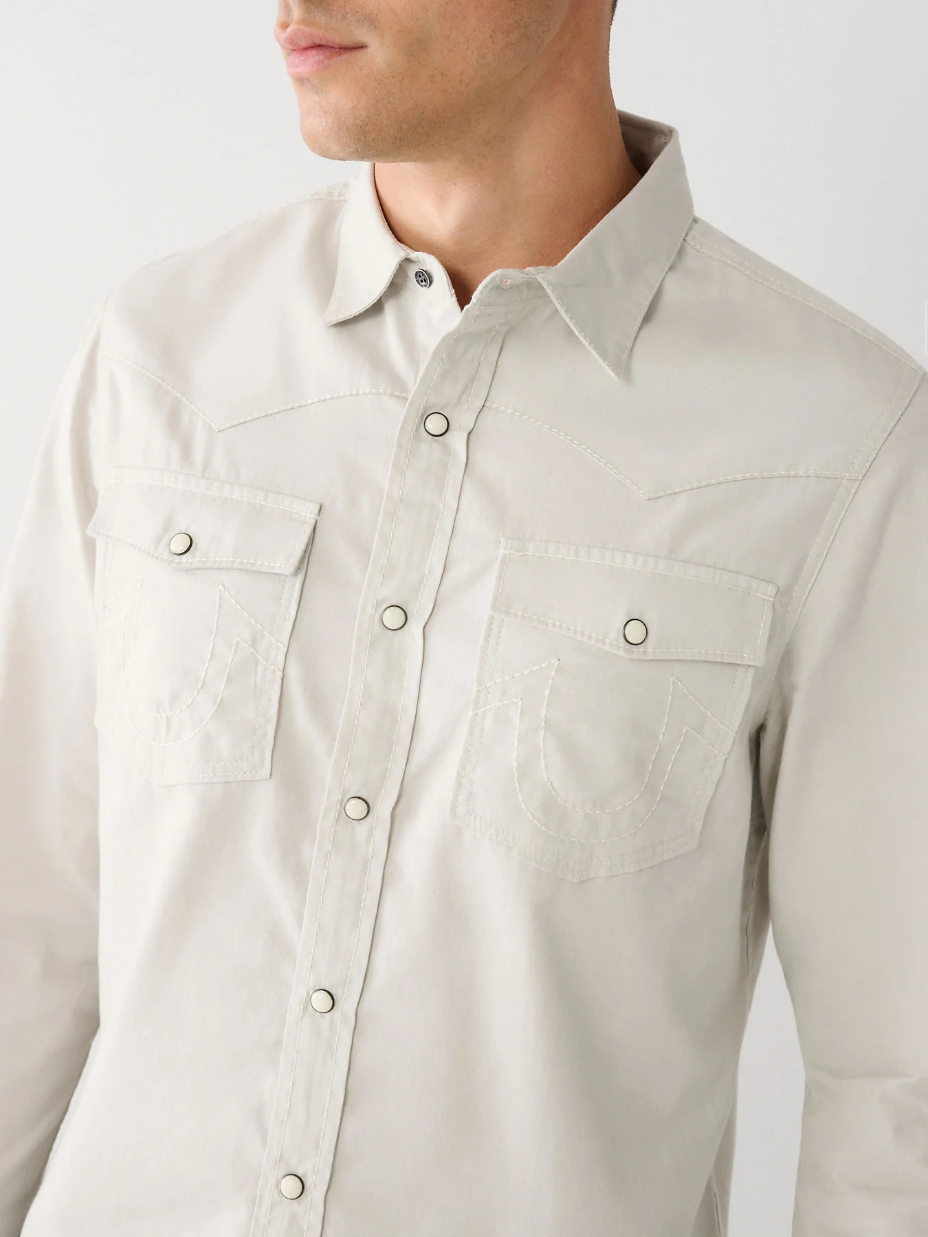 True Religion Men Grey Solid Spread Collar Long Sleeves Shirt - Image 5