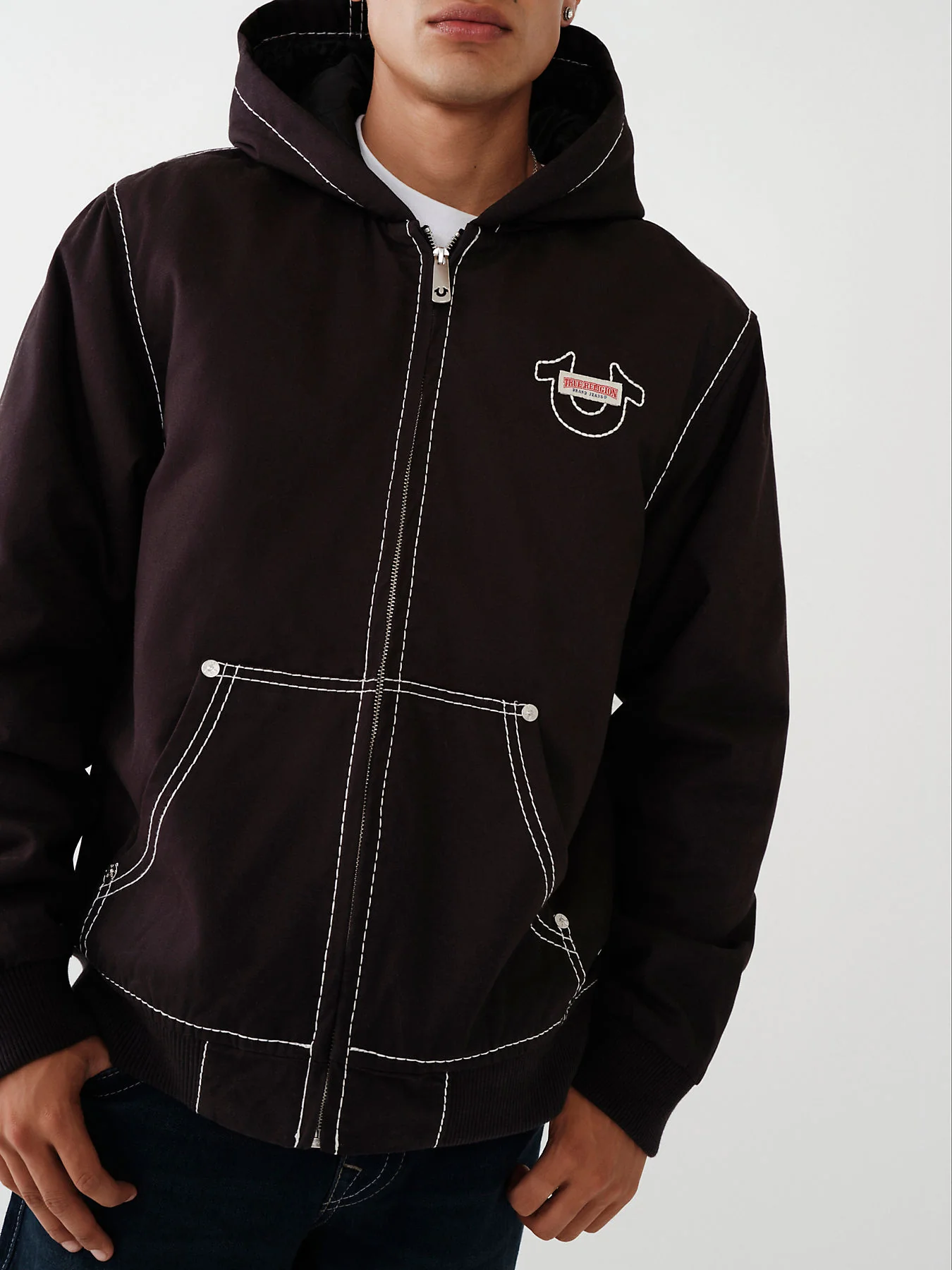 True Religion Men Black Solid Hooded Long Sleeves Jacket - Image 4