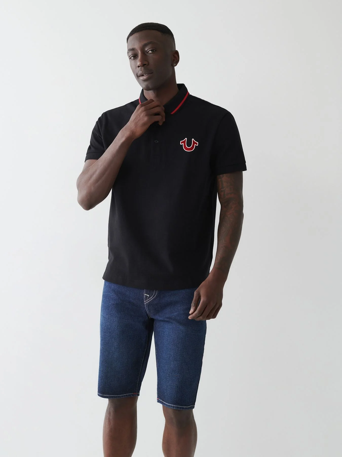 True Religion Men Black Printed Polo Neck Short Sleeves T-shirt - Image 3