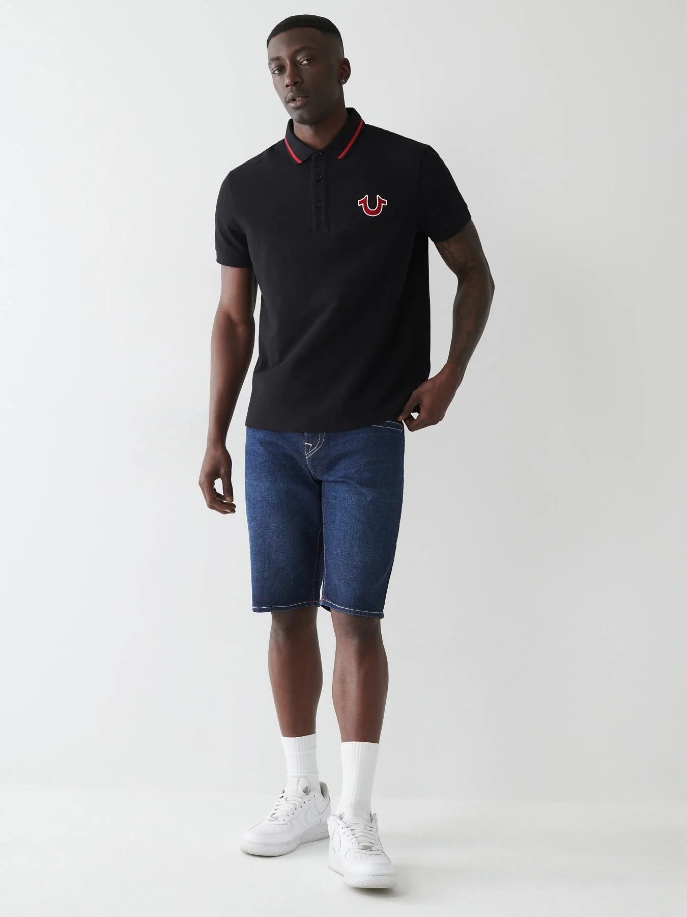 True Religion Men Black Printed Polo Neck Short Sleeves T-shirt - Image 4