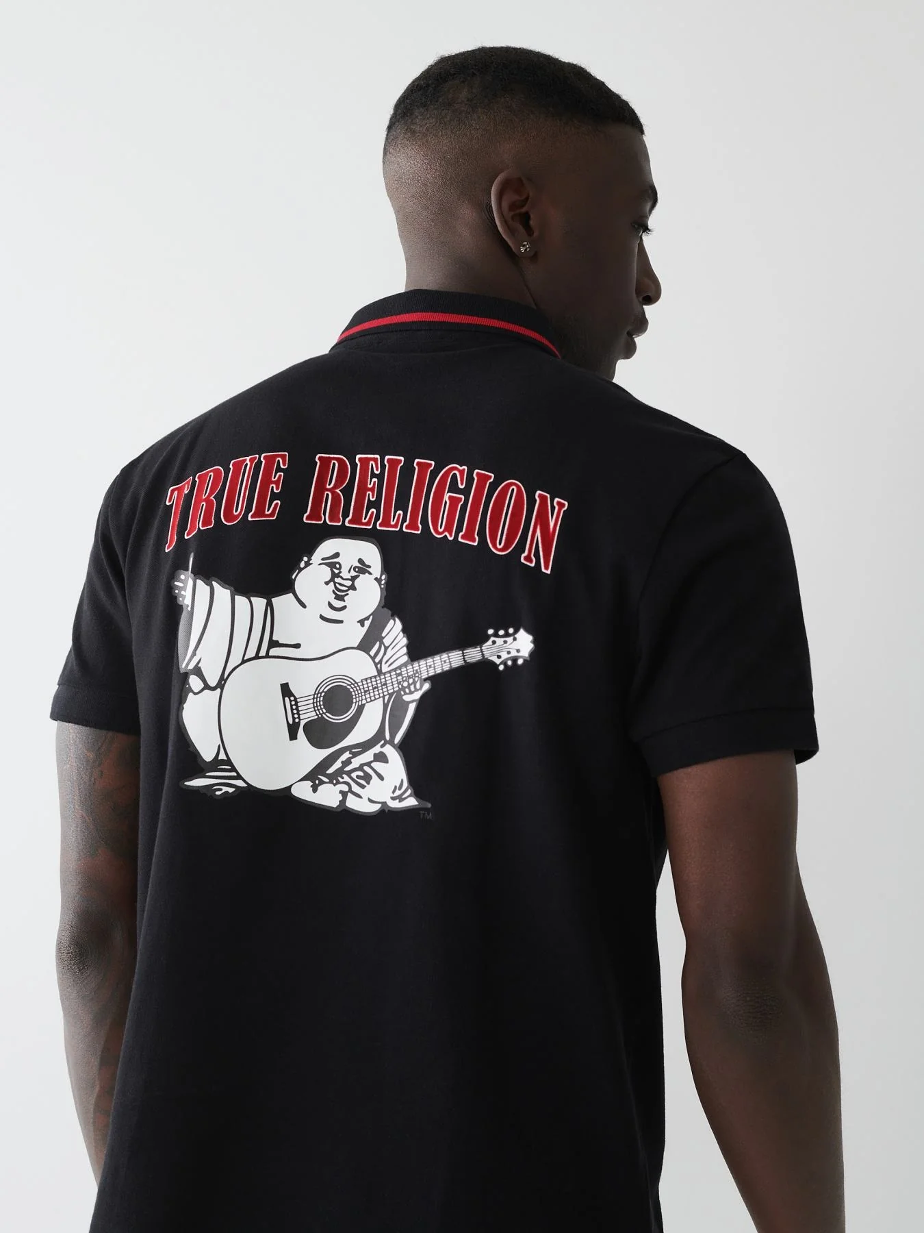 True Religion Men Black Printed Polo Neck Short Sleeves T-shirt - Image 5