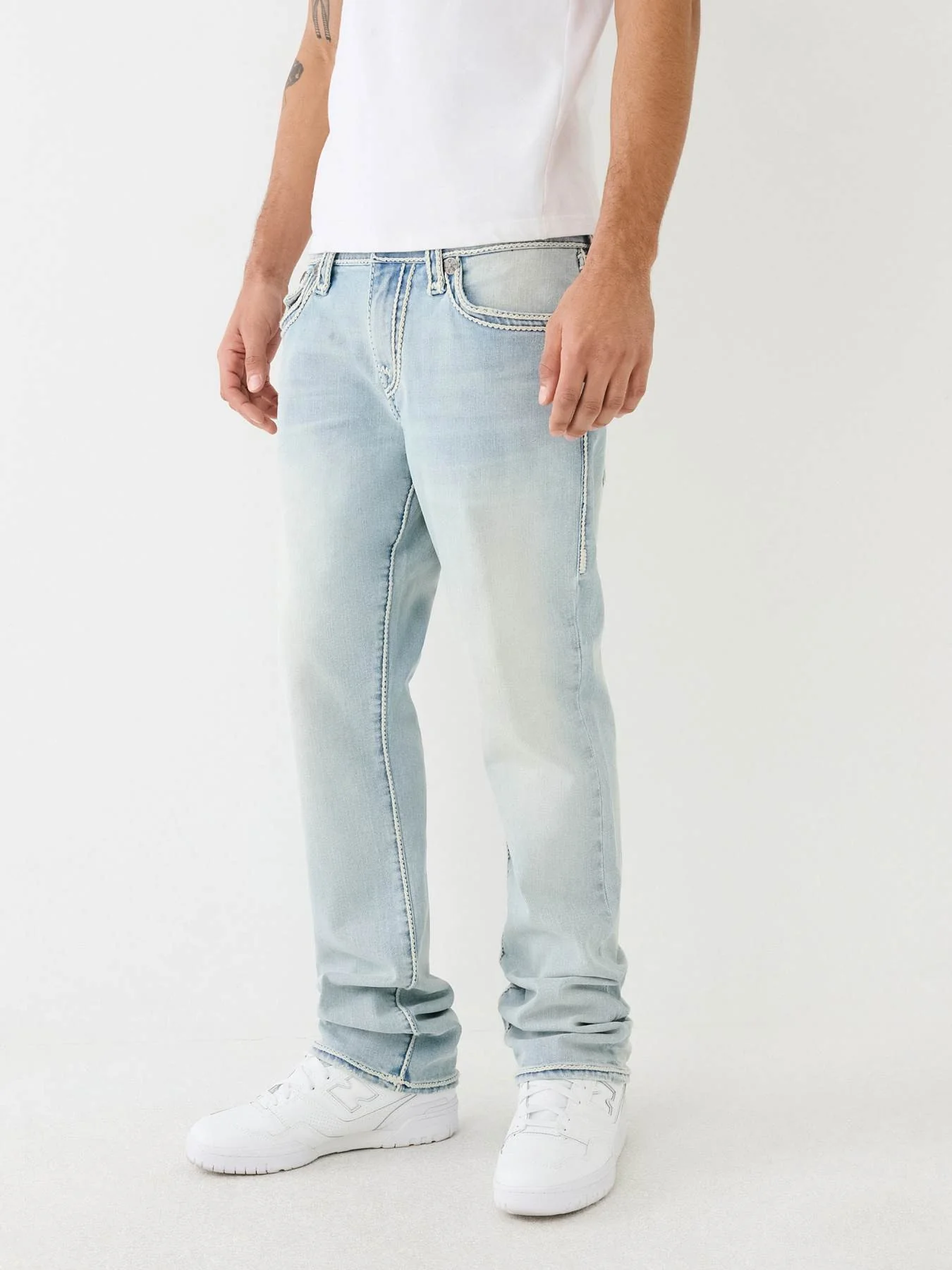 True Religion Men Rope Stitch Ricky Straight Fit Light Wash Jeans - Image 4