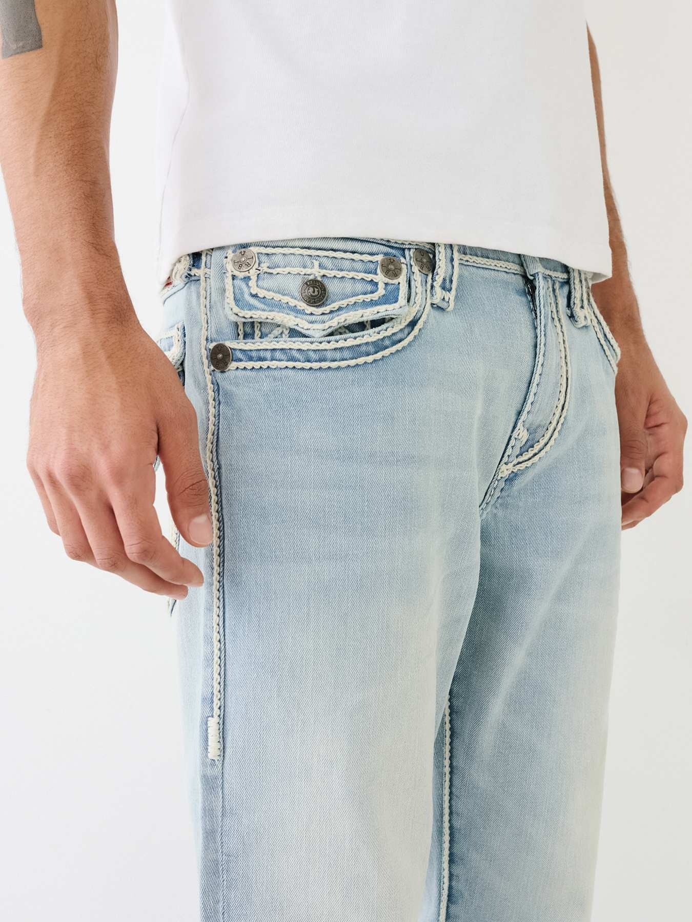 True Religion Men Rope Stitch Ricky Straight Fit Light Wash Jeans - Image 5